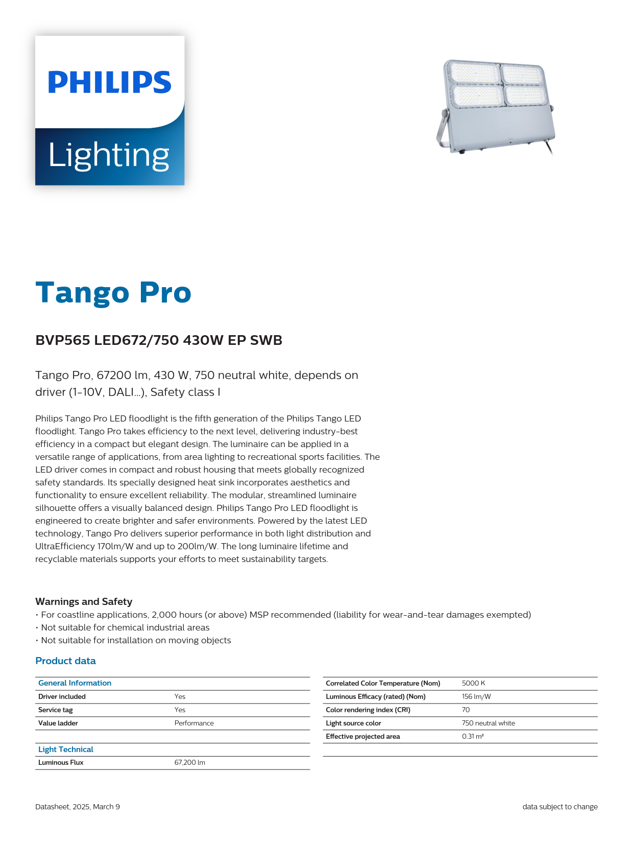 PHILIPS LED Flood Light BVP565 LED672/750 430W EP SWB 911401612309 PHILIPS LED Flood Light BVP565 LED672/750 430W EP SWB 911401612309