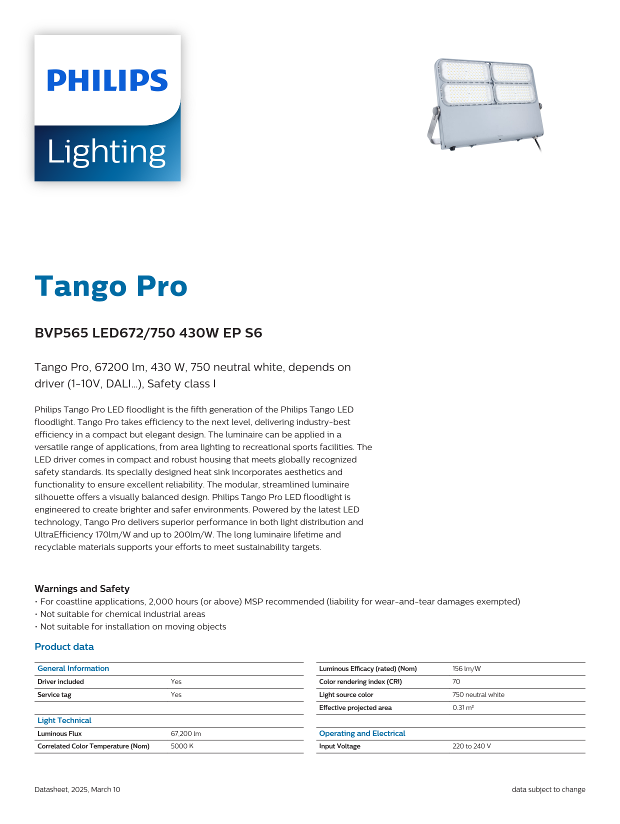 PHILIPS LED Flood Light BVP565 LED672/750 430W EP S6 911401613209 PHILIPS LED Flood Light BVP565 LED672/750 430W EP S6 911401613209