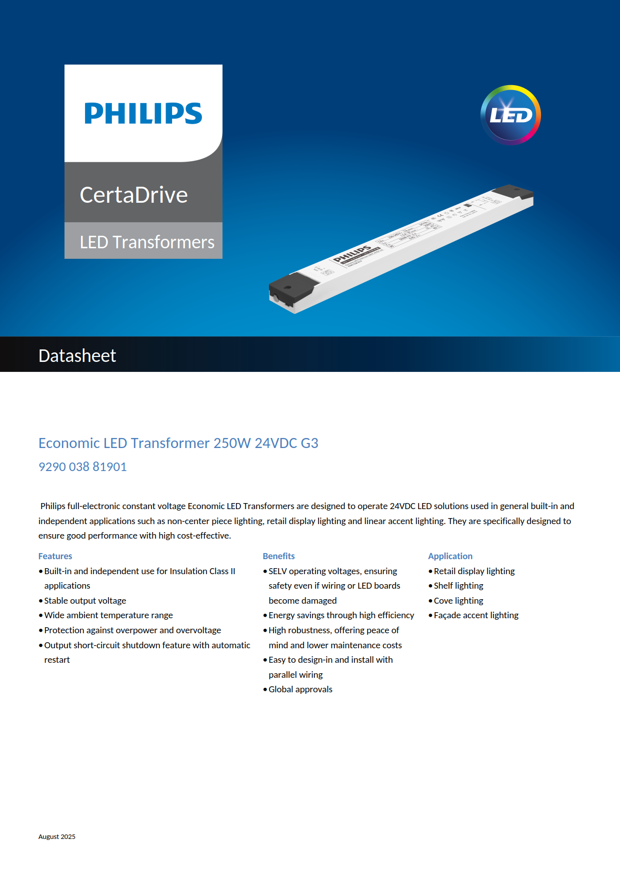 PHILIPS LED Strip Driver Economic LED Transformer 250W 24VDC G3 929003881901