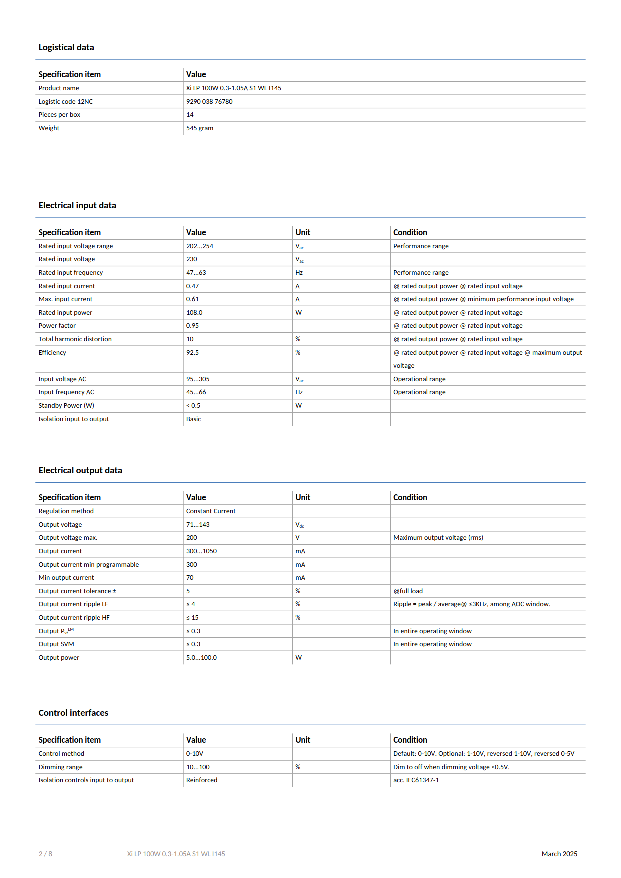 PHILIPS Outdoor driver Xitanium LITE Programmable LED Drivers Xi LP 100W 0.3-1.05A S1 WL I145 929003876780