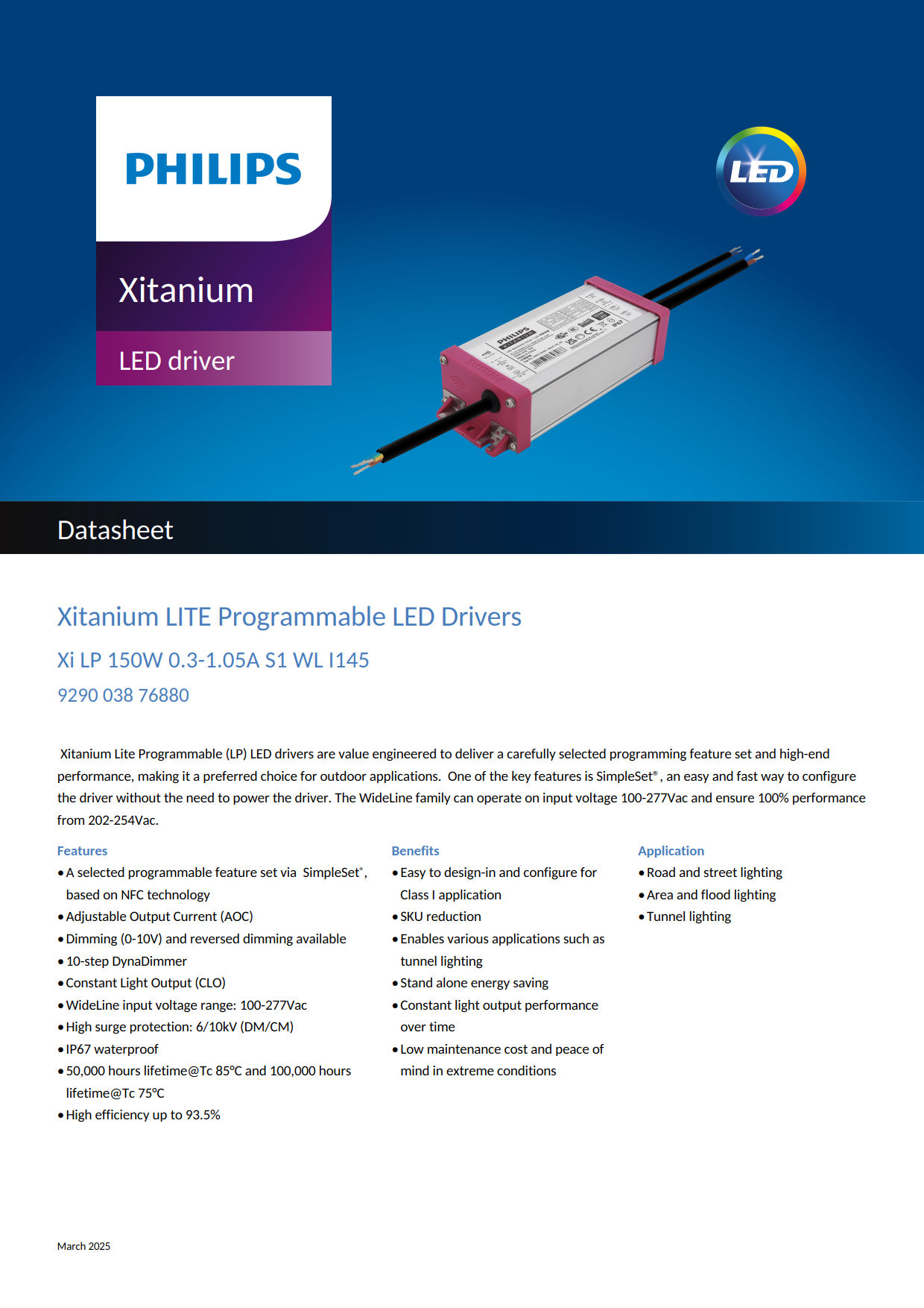 PHILIPS Outdoor driver Xitanium LITE Programmable LED Drivers Xi LP 150W 0.3-1.05A S1 WL I145 929003876880