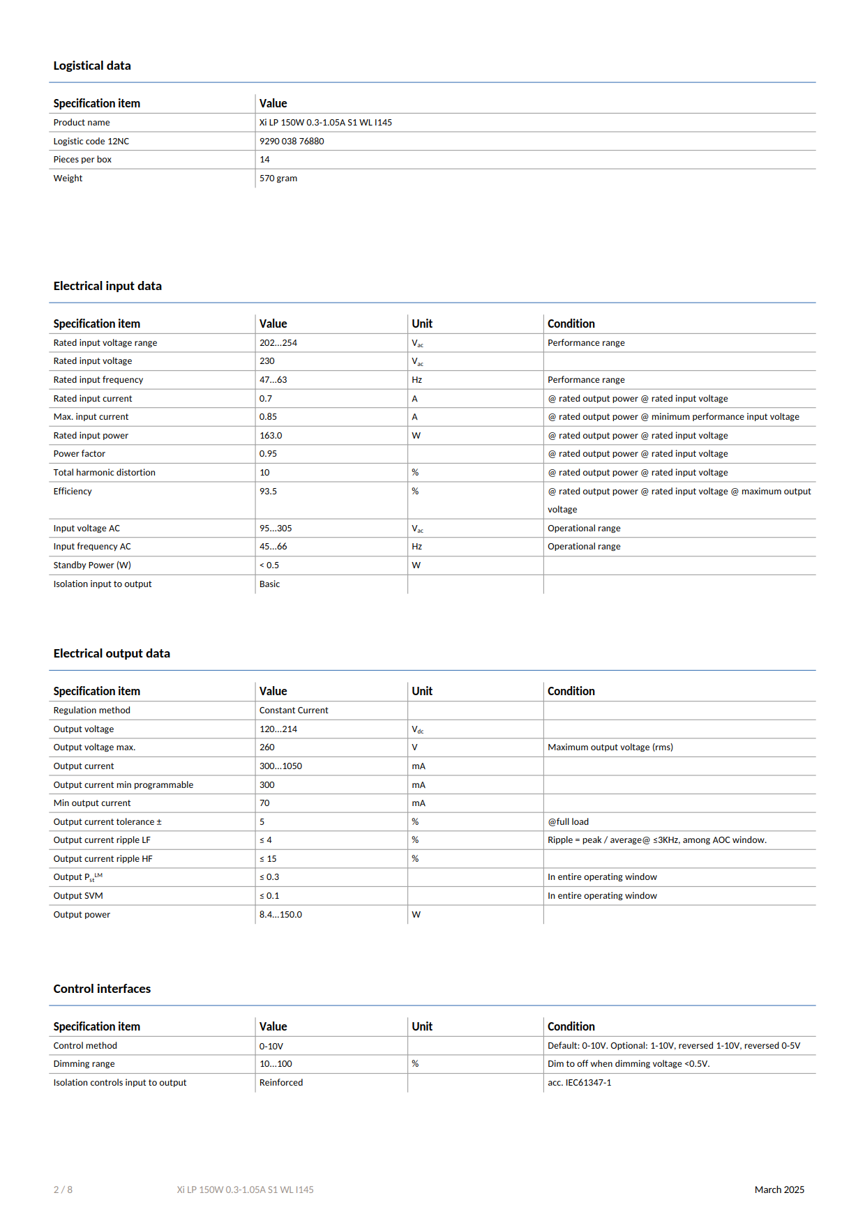 PHILIPS Outdoor driver Xitanium LITE Programmable LED Drivers Xi LP 150W 0.3-1.05A S1 WL I145 929003876880