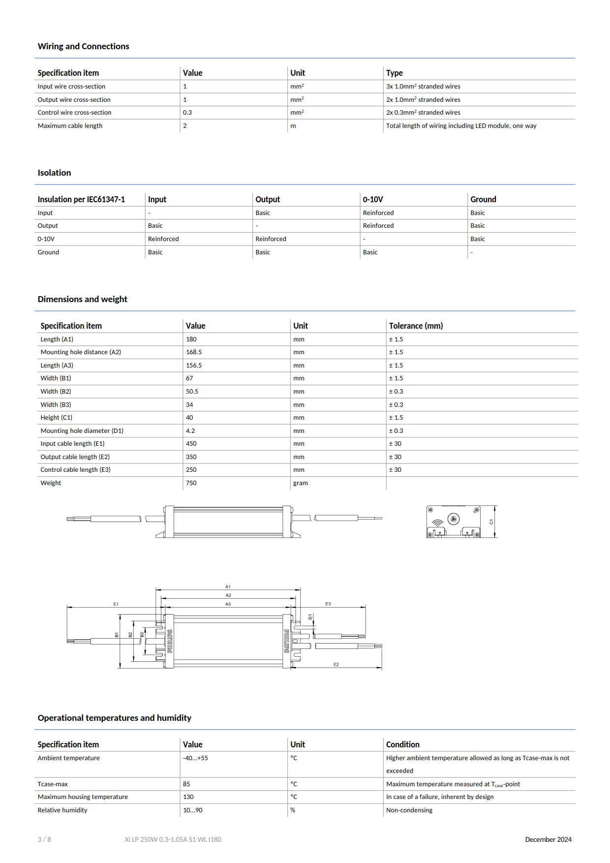 PHILIPS Outdoor driver Xitanium LITE Programmable LED Drivers Xi LP 250W 0.3-1.05A S1 WL I180 929003877080
