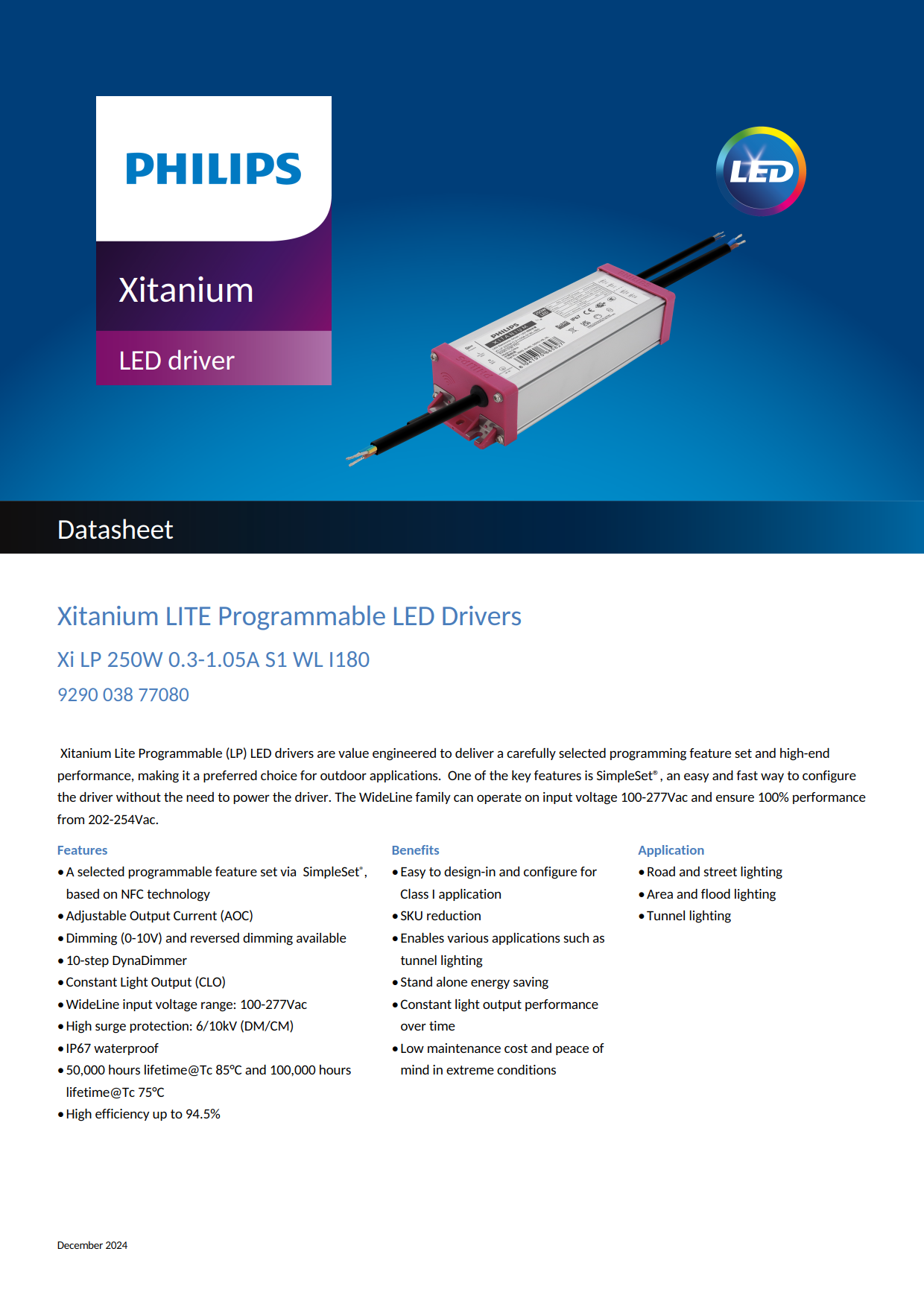 PHILIPS Outdoor driver Xitanium LITE Programmable LED Drivers Xi LP 250W 0.3-1.05A S1 WL I180 929003877080