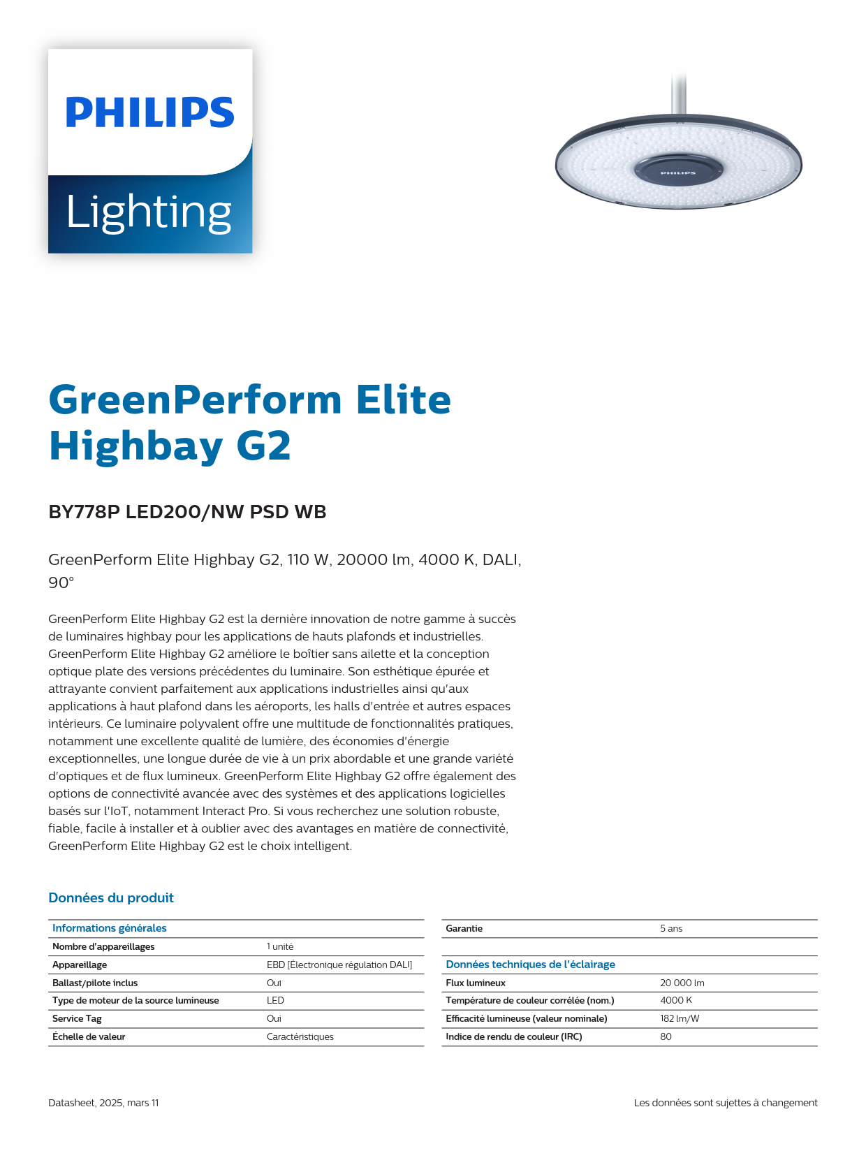 PHILIPS LED High Bay Light BY778P LED200/NW PSD WB DALi 911401627009