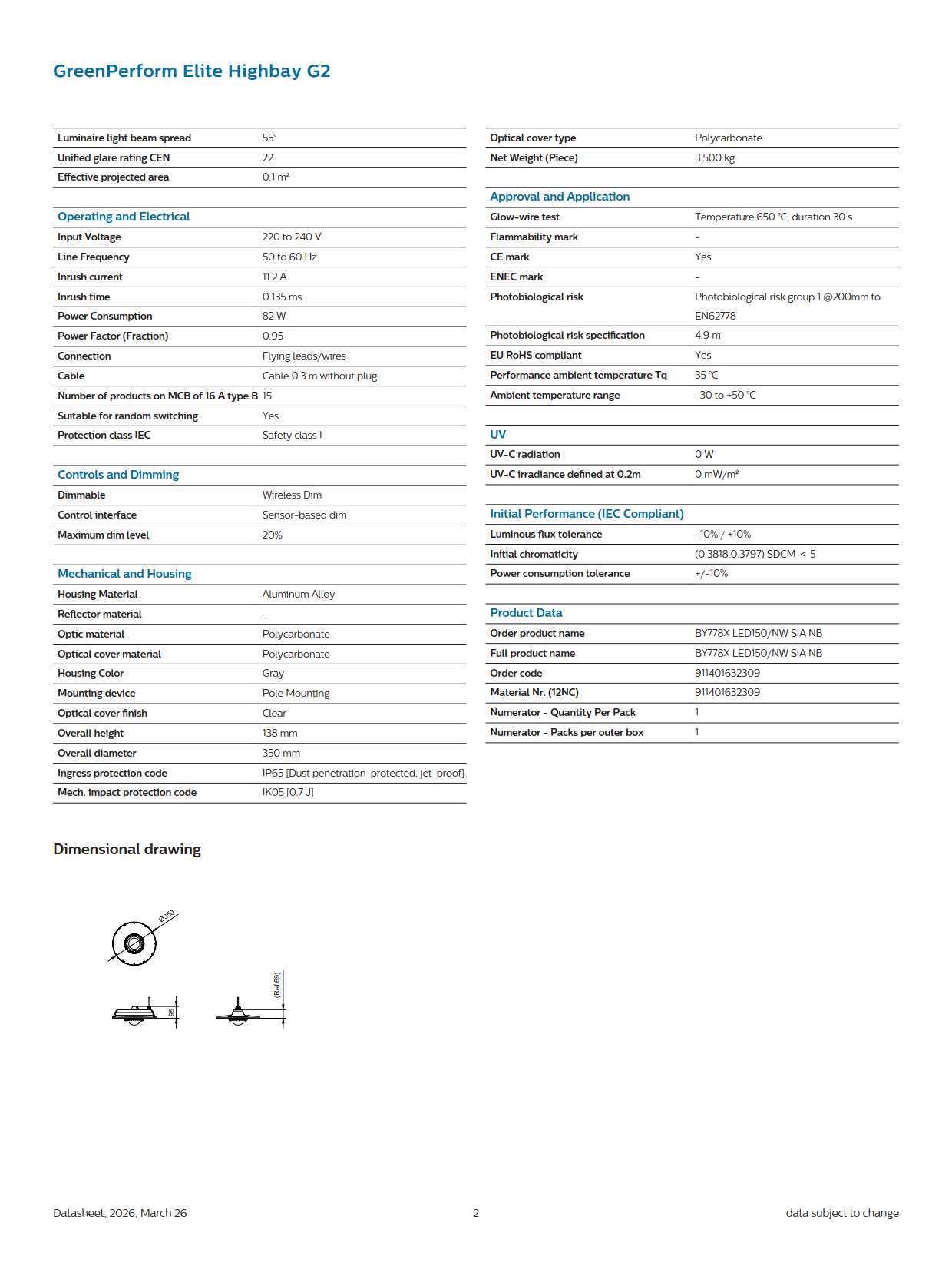 PHILIPS LED High Bay Light BY778X LED150/NW SIA NB SIA, Interact 911401632309 PHILIPS LED High Bay Light BY778X LED150/NW SIA NB SIA, Interact 911401632309