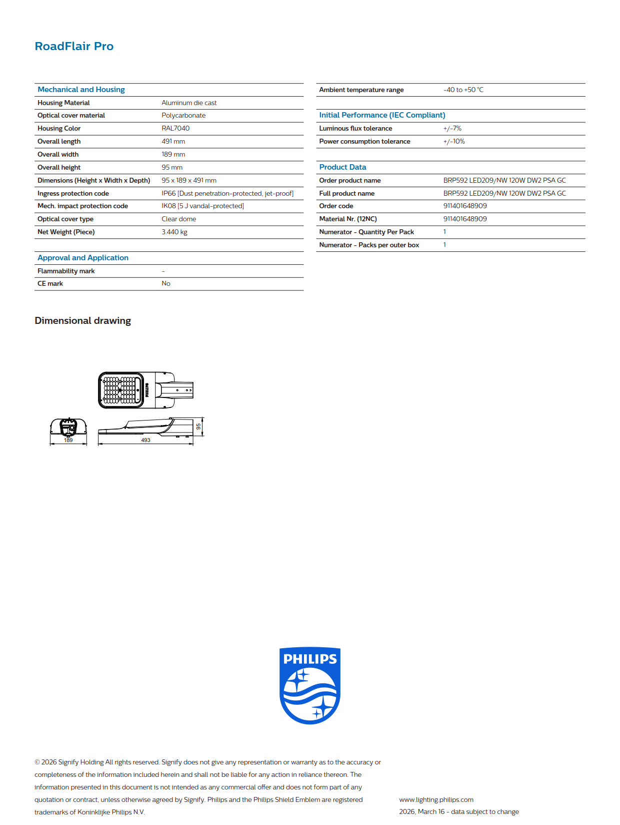 PHILIPS LED Street Light BRP592 LED209/NW 120W DW2 PSA GC 911401648909 PHILIPS LED Street Light BRP592 LED209/NW 120W DW2 PSA GC 911401648909