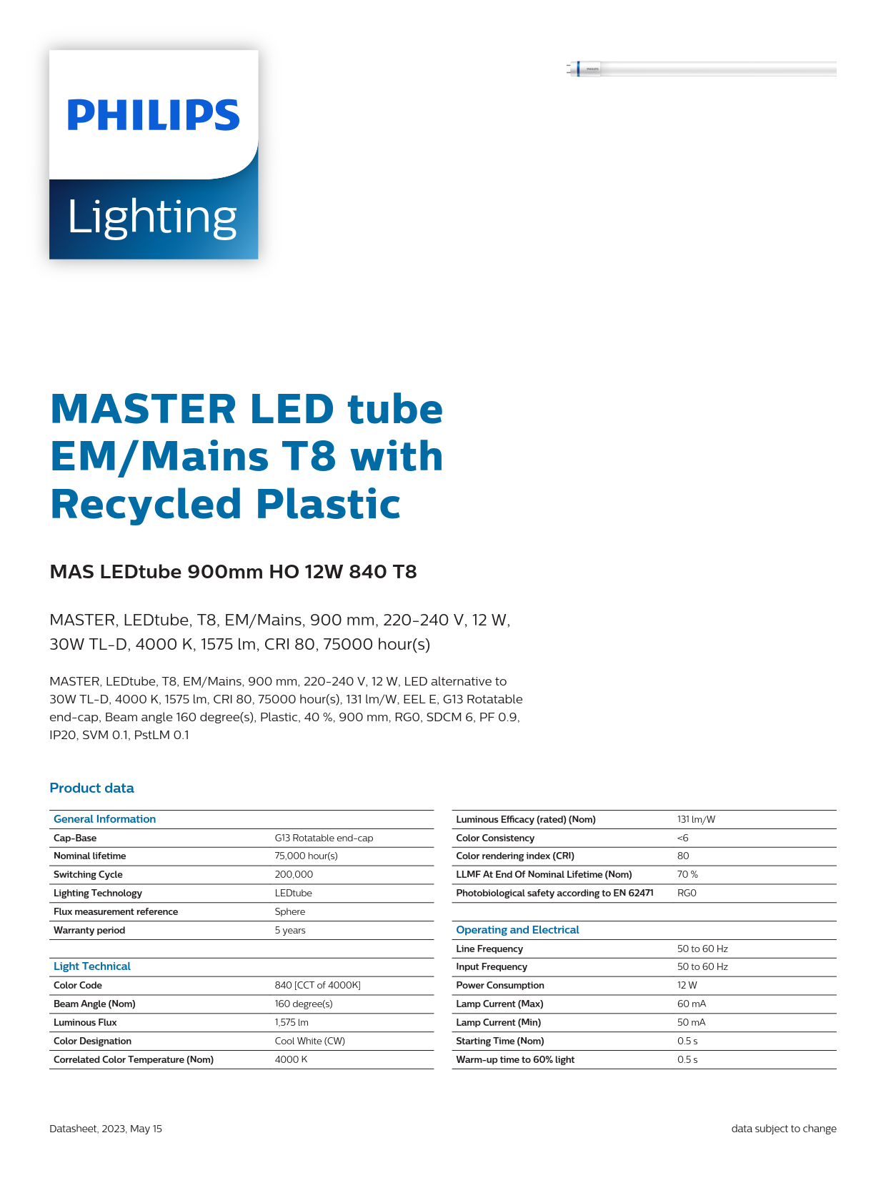 PHILIPS MASTER LED tube MAS LEDtube 900mm HO 12W 840 T8 929001298402 PHILIPS MASTER LED tube MAS LEDtube 900mm HO 12W 840 T8 929001298402