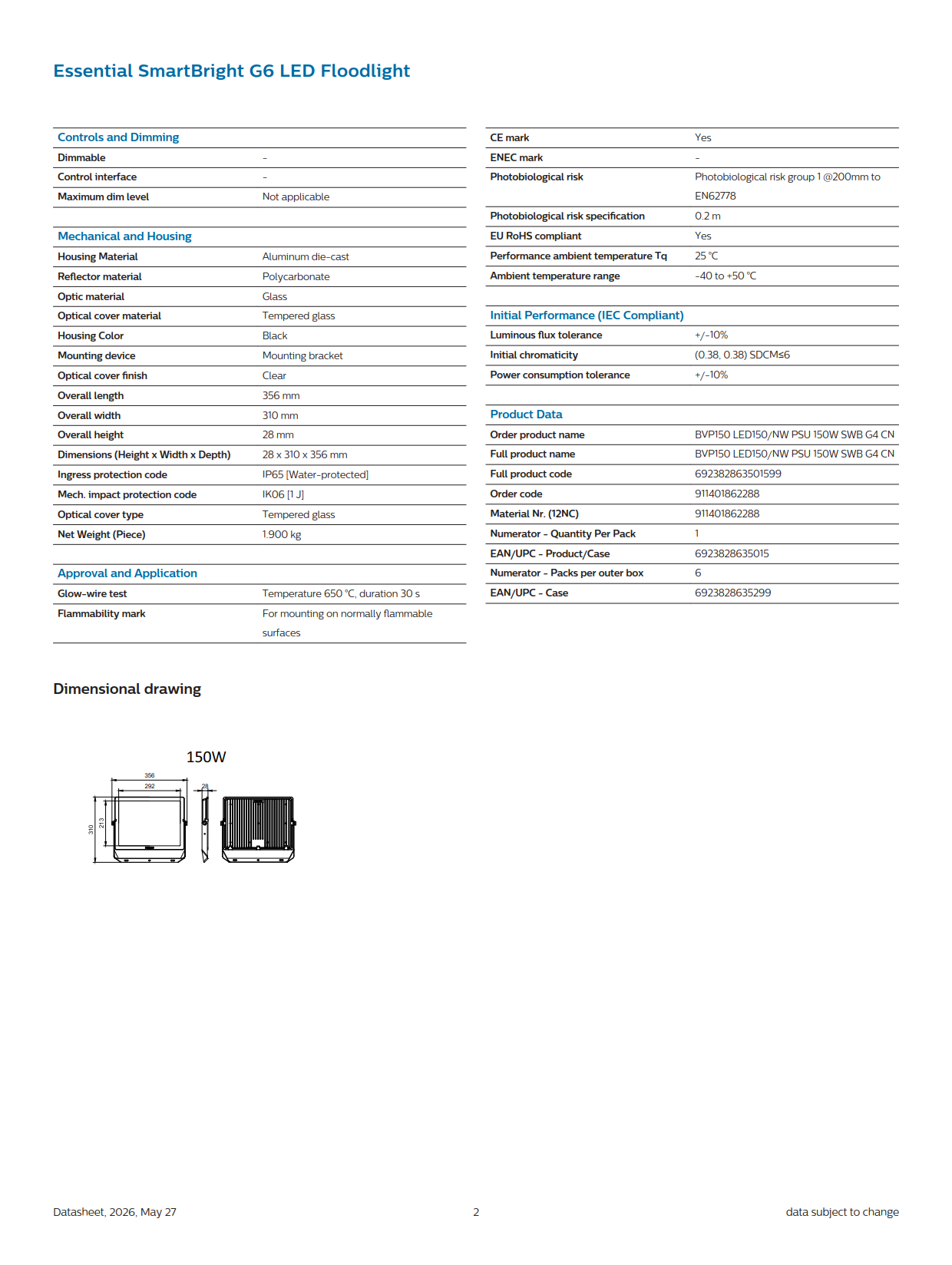 PHILIPS LED Flood Light BVP150 LED150/NW PSU 150W SWB G4 CN 911401862288 PHILIPS LED Flood Light BVP150 LED150/NW PSU 150W SWB G4 CN 911401862288