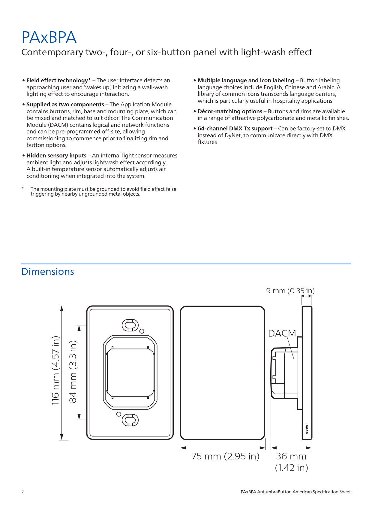 PHILIPS Dynalite PA2BPA PA4BPA PA6BPA PAxBPA AntumbraButton user interface PHILIPS Dynalite PA2BPA PA4BPA PA6BPA PAxBPA AntumbraButton user interface