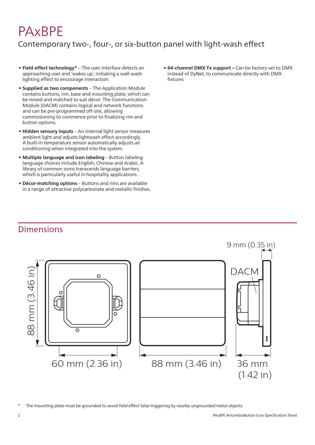 PHILIPS Dynalite PA2BPE PA4BPE PA6BPE PAXBPE  AntumbraButton user interface