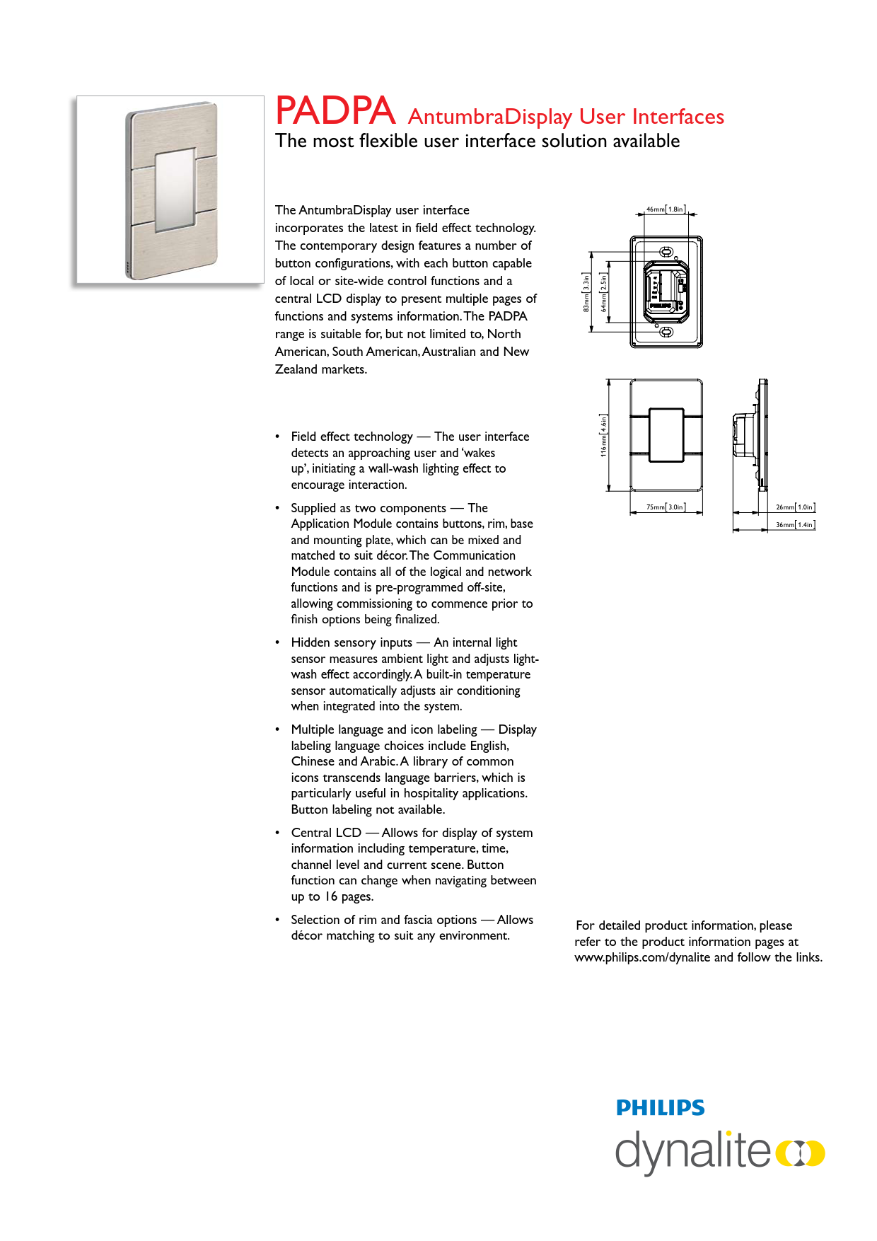 PHILIPS Dynalite PADPA AntumbraDisplay User Interfaces PHILIPS Dynalite PADPA AntumbraDisplay User Interfaces