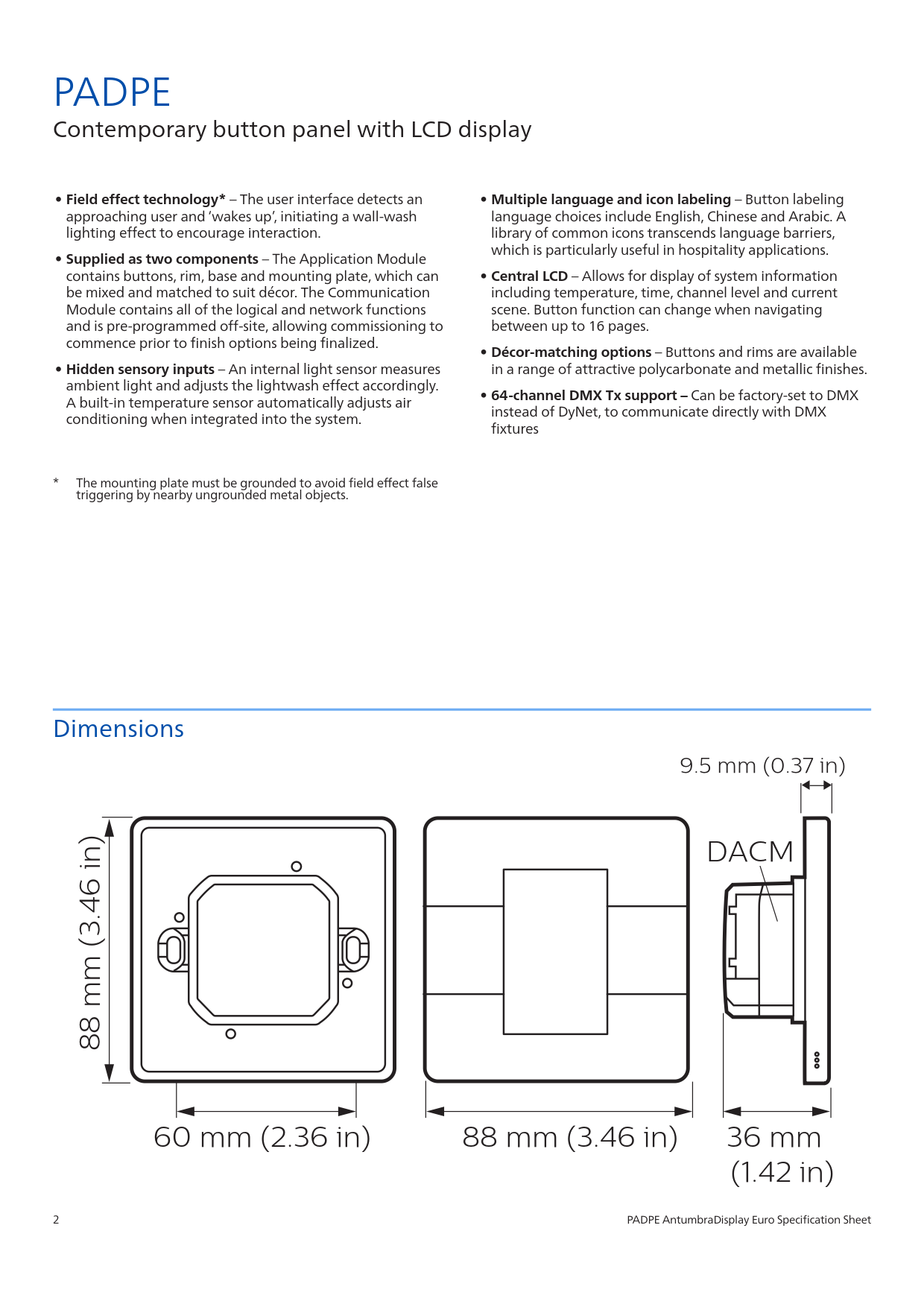 PHILIPS Dynalite PADPE AntumbraDisplay European User Interfaces PHILIPS Dynalite PADPE AntumbraDisplay European User Interfaces