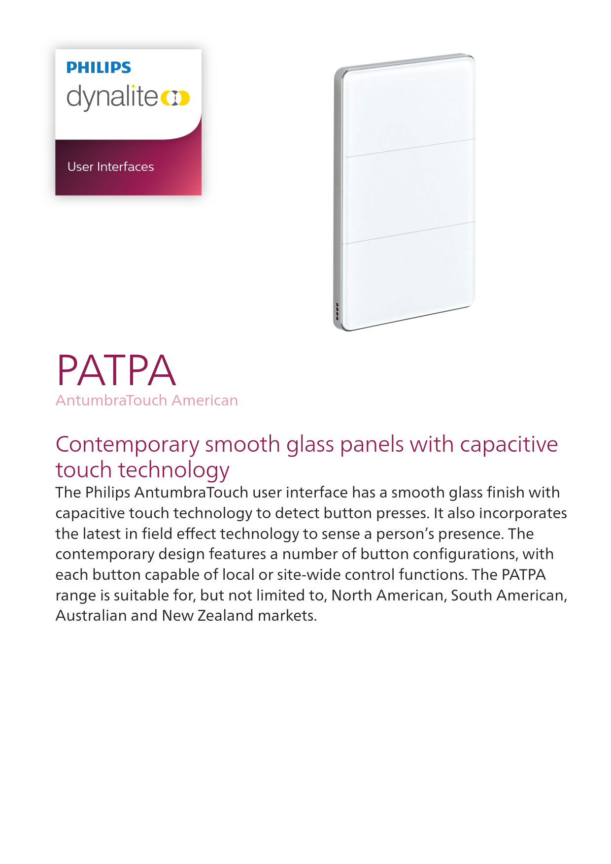 PHILIPS Dynalite PATPA AntumbraTouch American User Interfaces