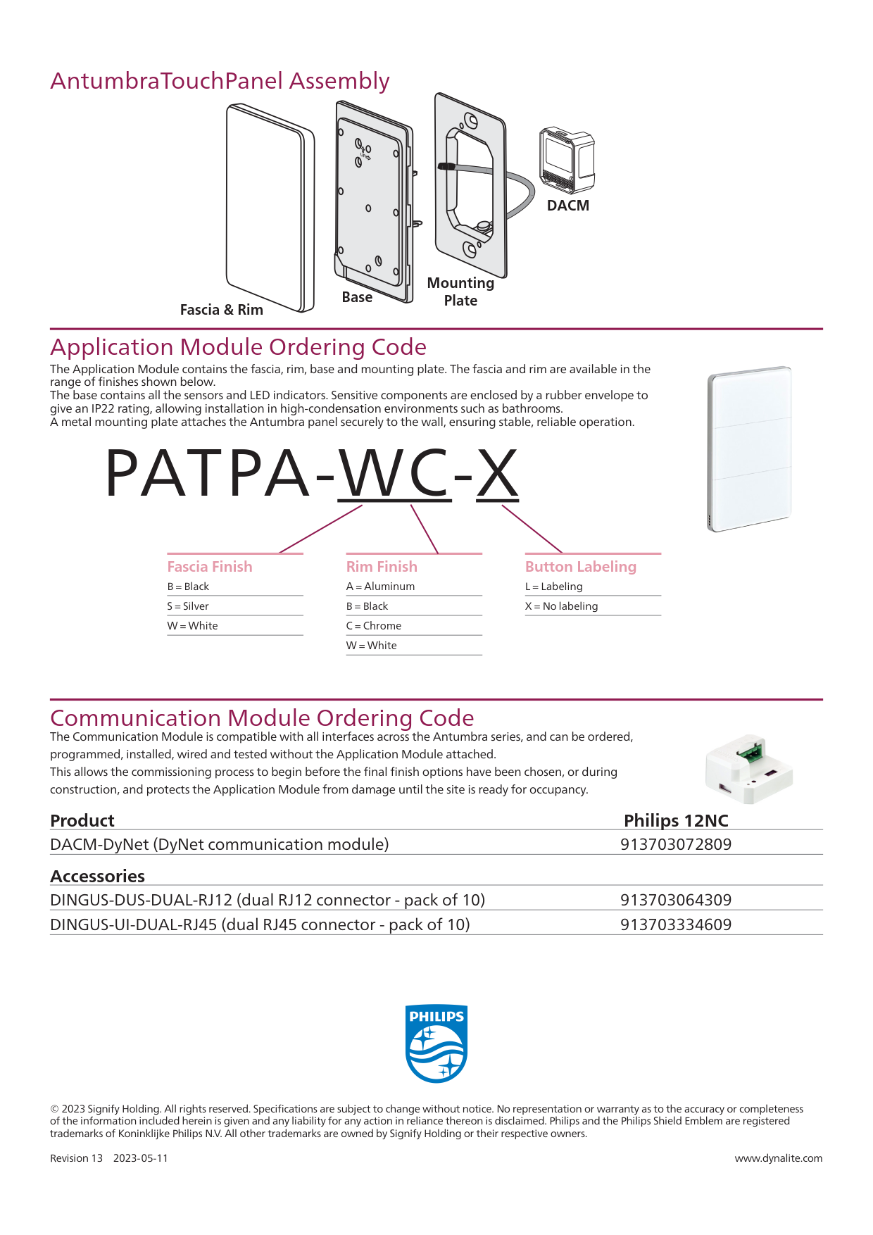 PHILIPS Dynalite PATPA AntumbraTouch American User Interfaces