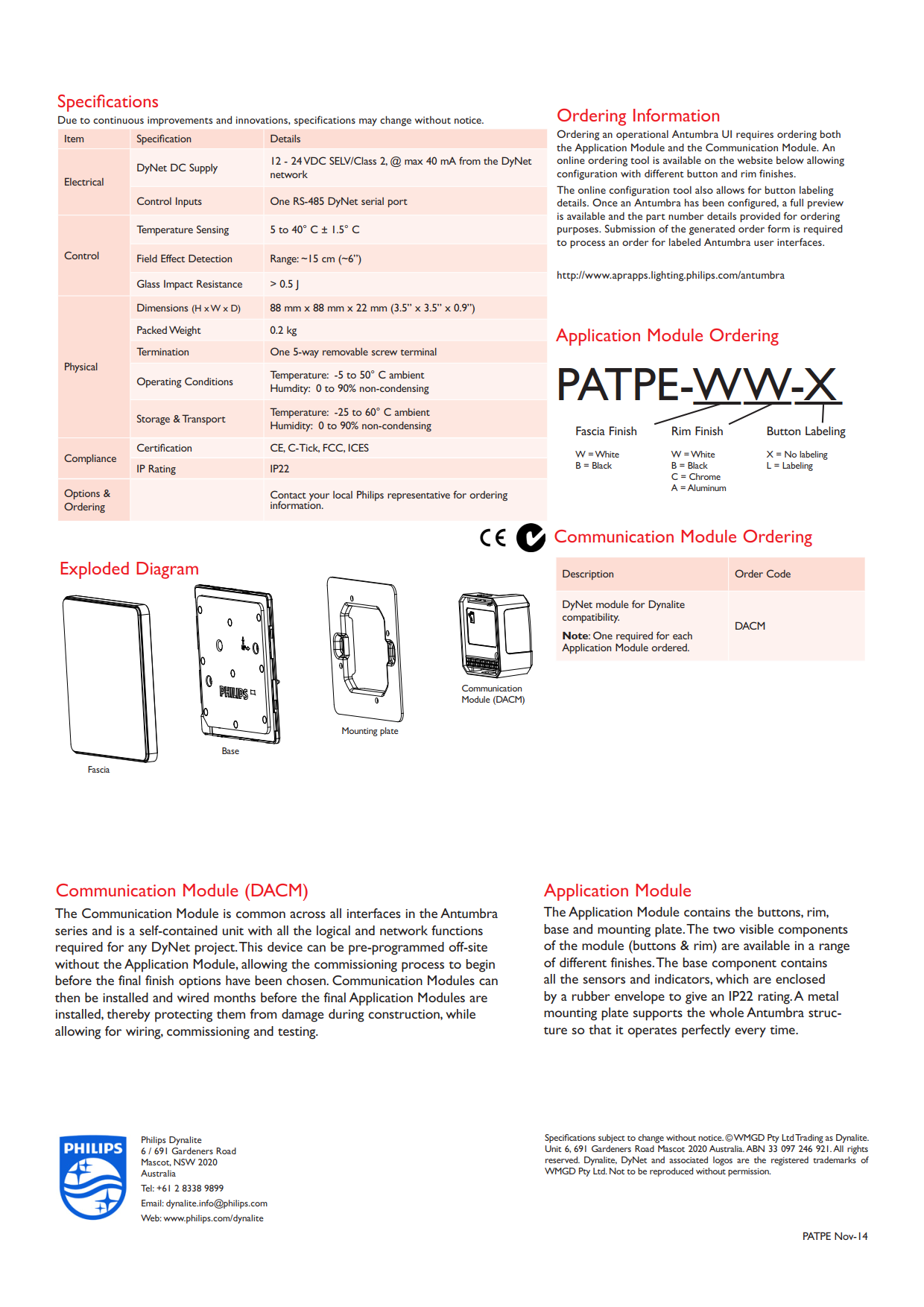 PHILIPS Dynalite PATPE AntumbraTouch European User Interfaces 913703050909 PHILIPS Dynalite PATPE AntumbraTouch European User Interfaces 913703050909