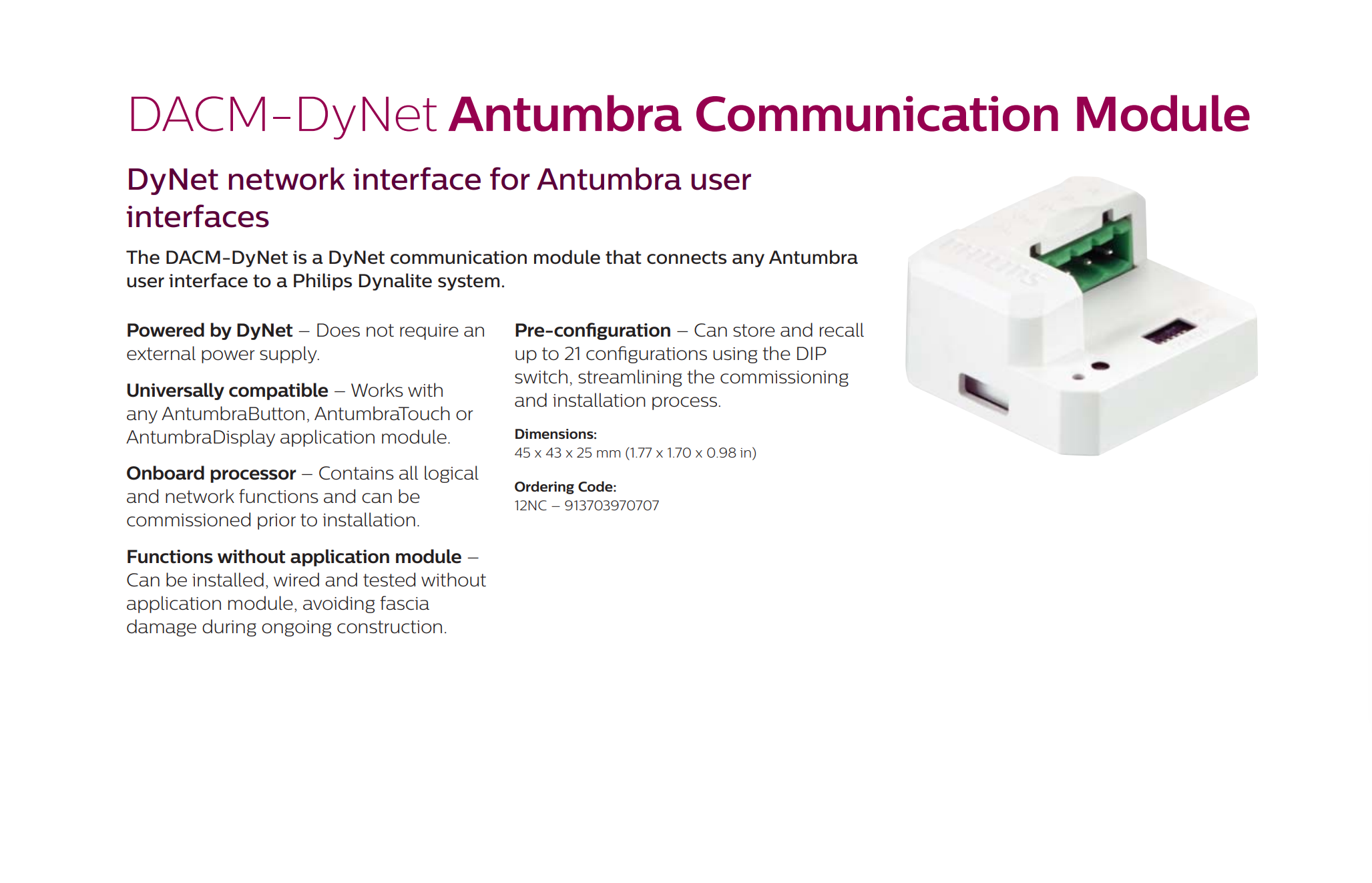 PHILIPS Dynalite DACM-DyNet Antumbra Communication Module 913703970707