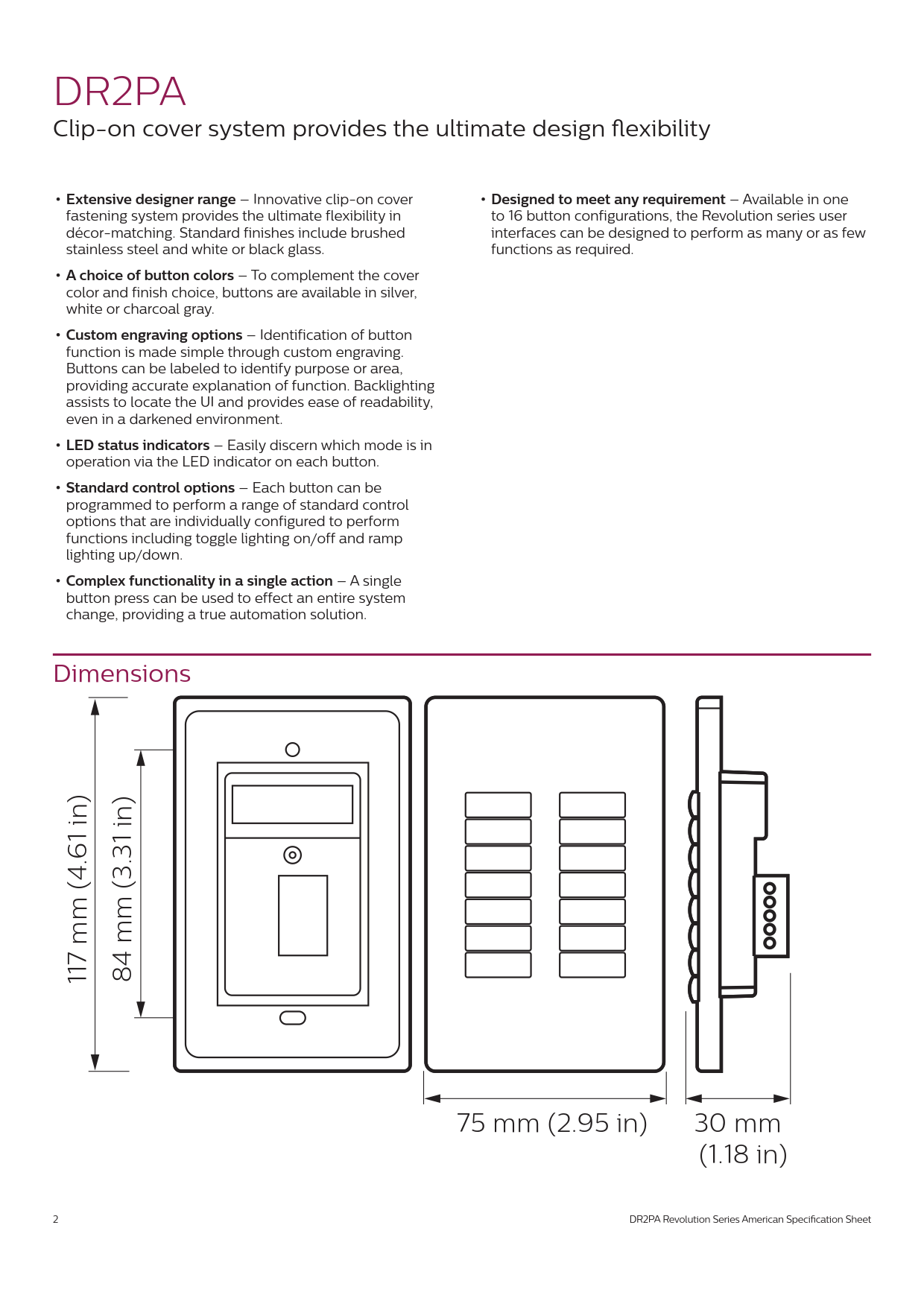 PHILIPS Dynalite DR2PA Revolution Series American User Interfaces PHILIPS Dynalite DR2PA Revolution Series American User Interfaces