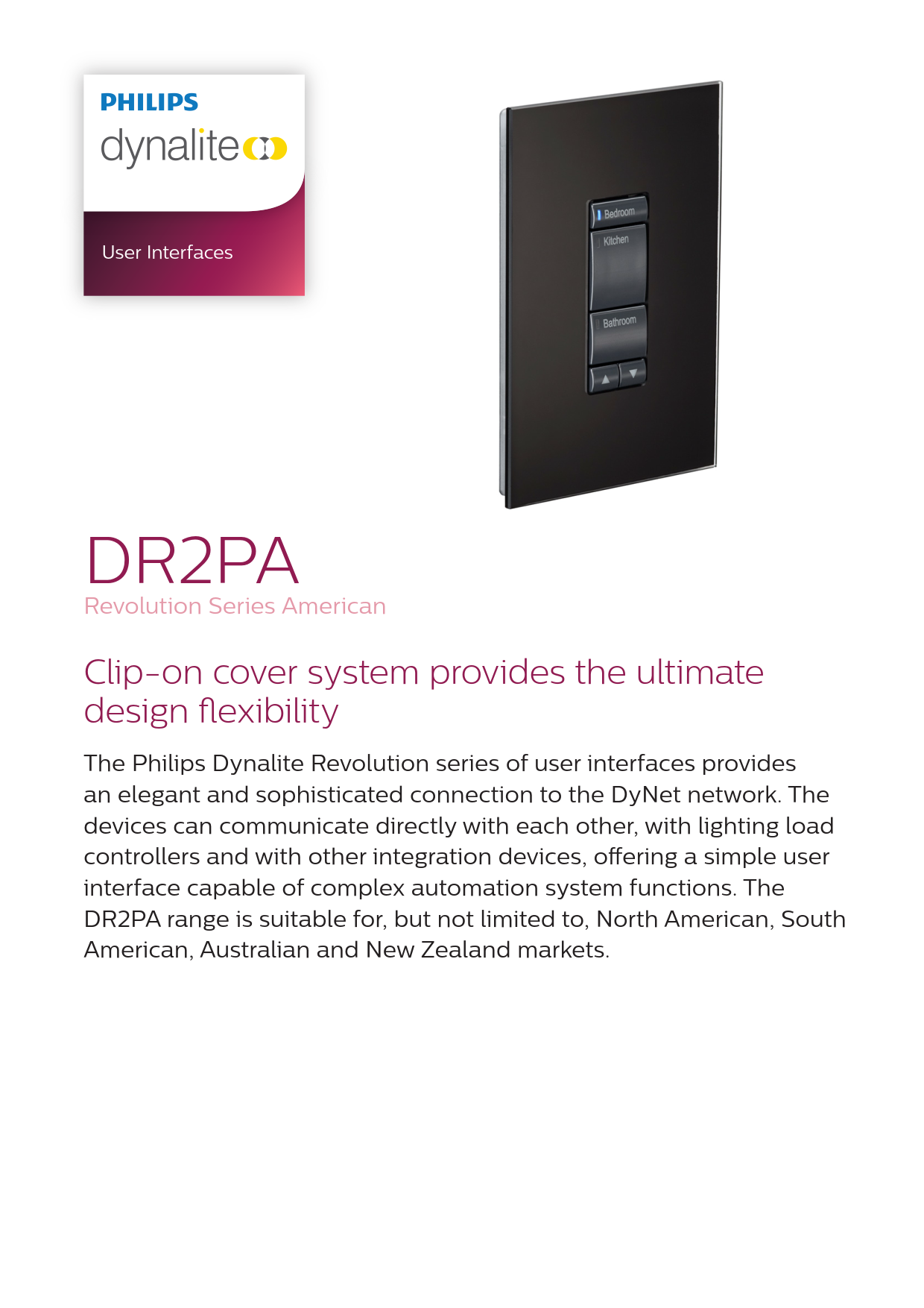 PHILIPS Dynalite DR2PA Revolution Series American User Interfaces PHILIPS Dynalite DR2PA Revolution Series American User Interfaces