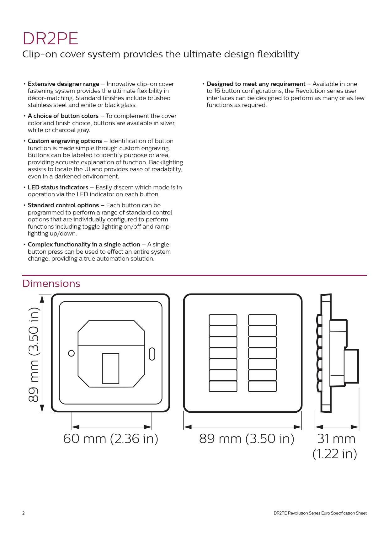 PHILIPS Dynalite DR2PE Revolution Series European User Interfaces PHILIPS Dynalite DR2PE Revolution Series European User Interfaces