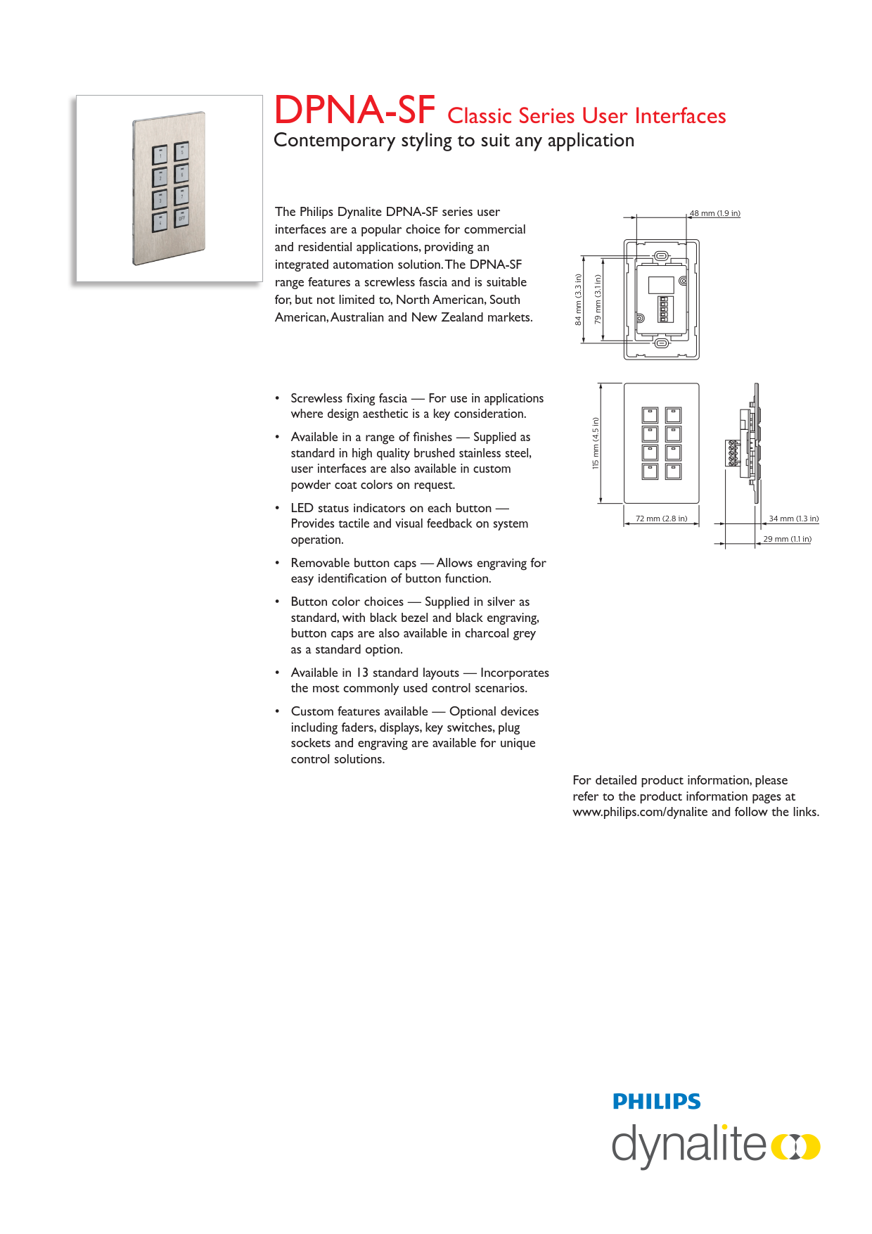 PHILIPS Dynalite DPNA-SF Classic Series American User Interfaces PHILIPS Dynalite DPNA-SF Classic Series American User Interfaces