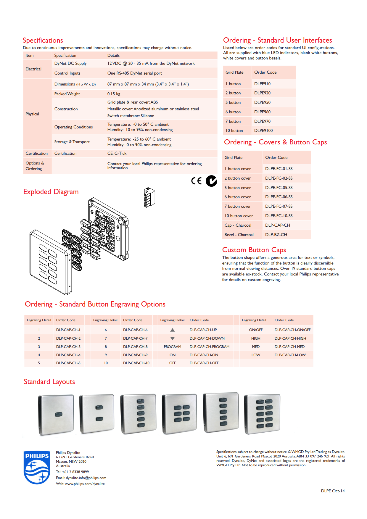 PHILIPS Dynalite DLPE Standard Series European User Interfaces