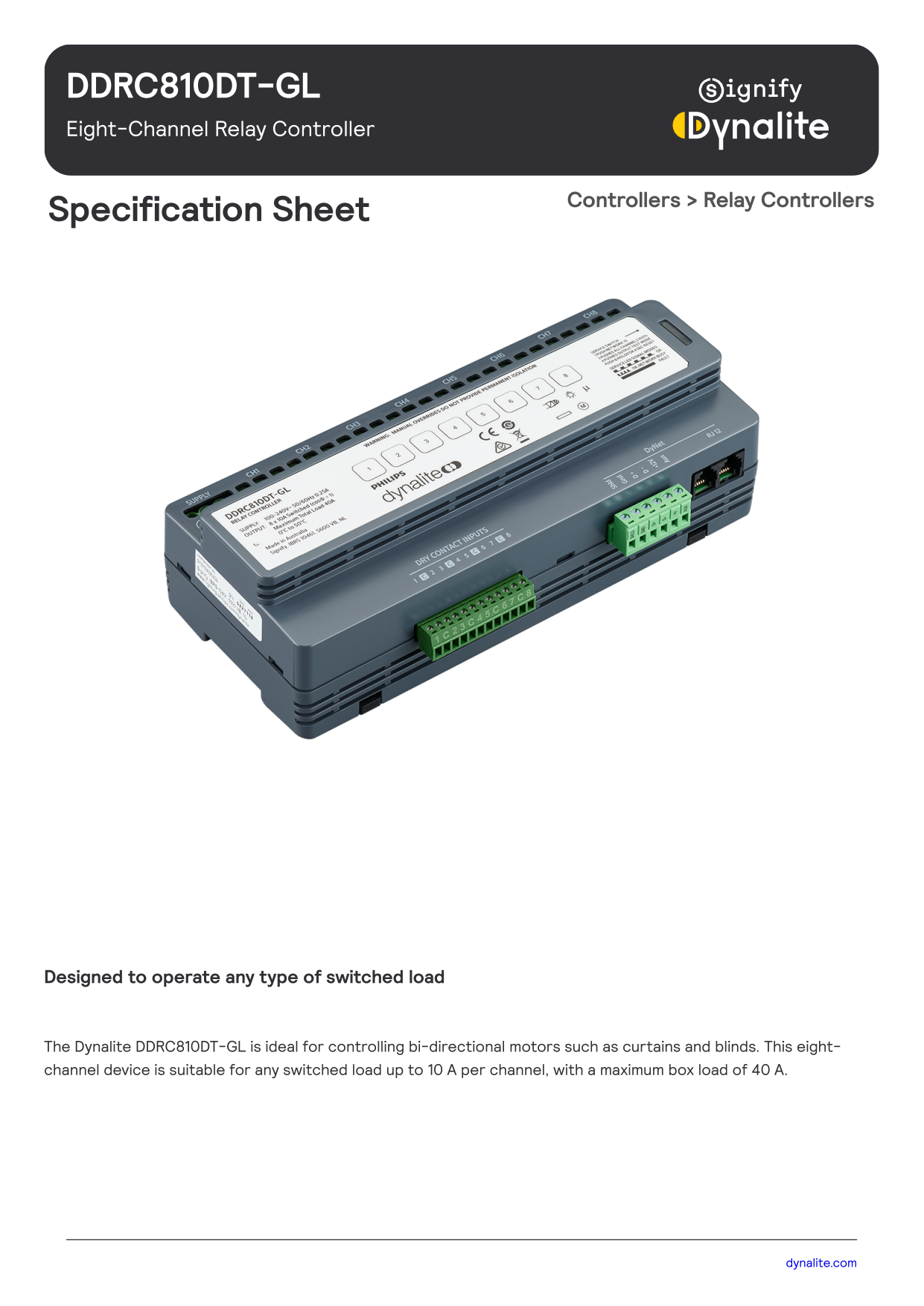 Signify Dynalite PHILIPS Dynalite DDRC810DT-GL Relay Controller 913703052009 Signify Dynalite PHILIPS Dynalite DDRC810DT-GL Relay Controller 913703052009