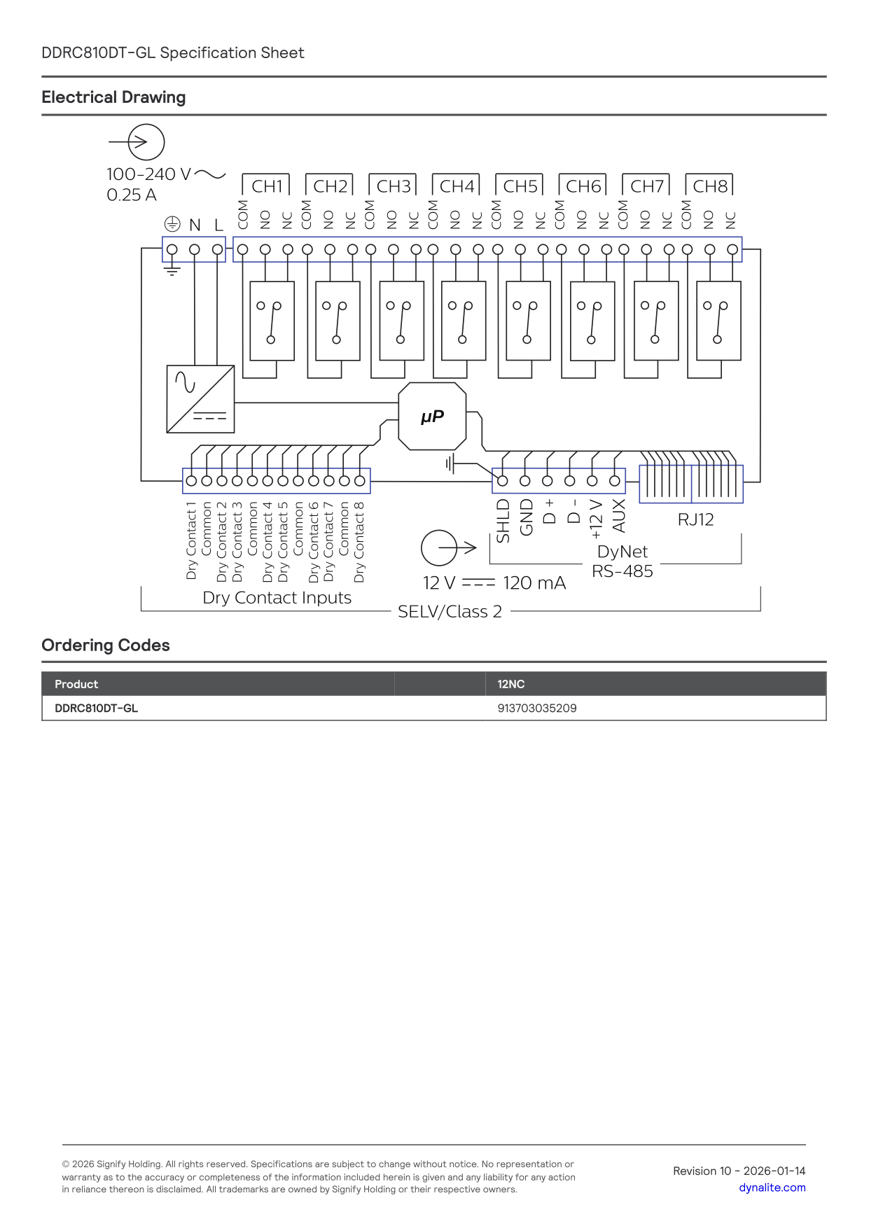Signify Dynalite PHILIPS Dynalite DDRC810DT-GL Relay Controller 913703052009 Signify Dynalite PHILIPS Dynalite DDRC810DT-GL Relay Controller 913703052009
