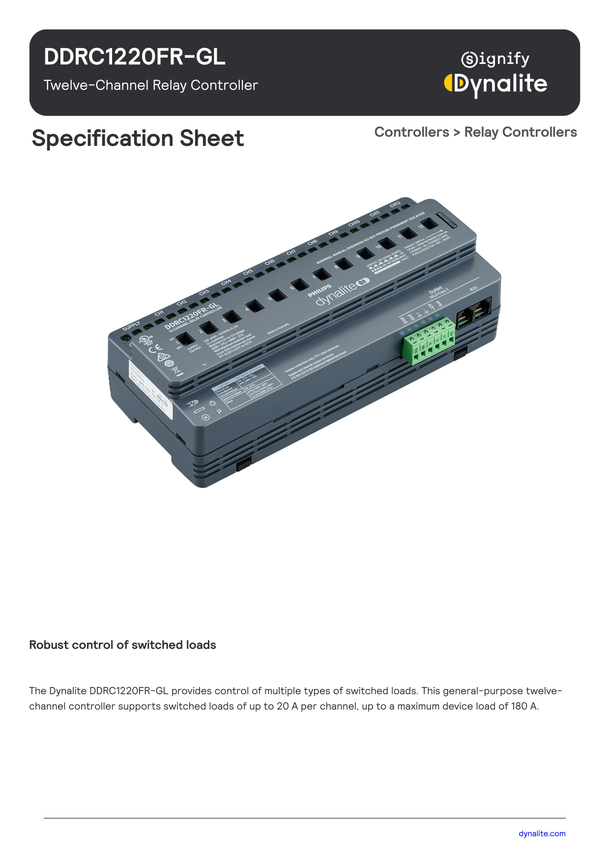 Signify Dynalite PHILIPS Dynalite DDRC1220FR-GL Twelve-Channel Relay Controller 913703243009 Signify Dynalite PHILIPS Dynalite DDRC1220FR-GL Twelve-Channel Relay Controller 913703243009