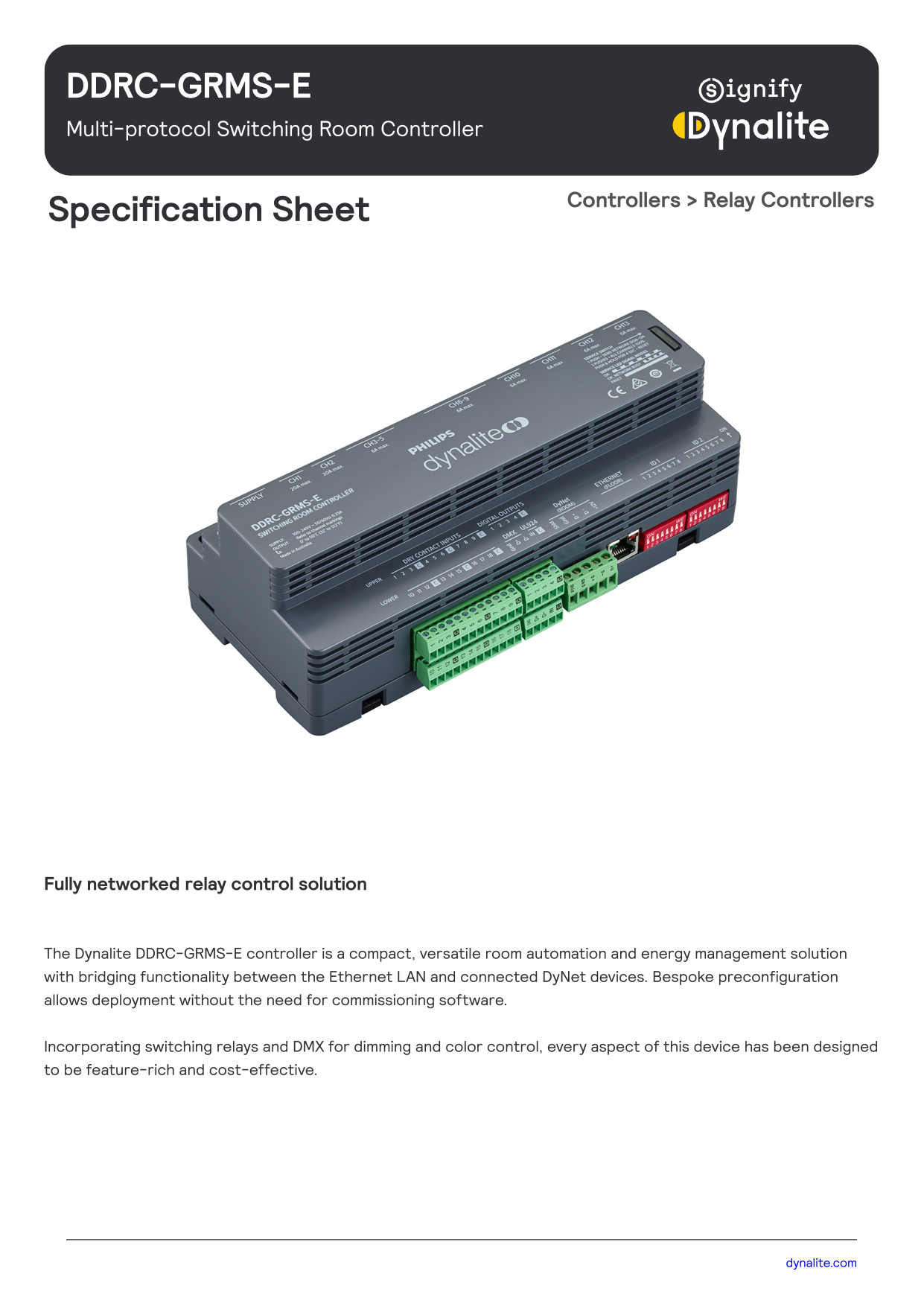 Signify Dynalite PHILIPS Dynalite DDRC-GRMS-E Multi-protocol Switching Room Controller 913703334009 Signify Dynalite PHILIPS Dynalite DDRC-GRMS-E Multi-protocol Switching Room Controller 913703334009