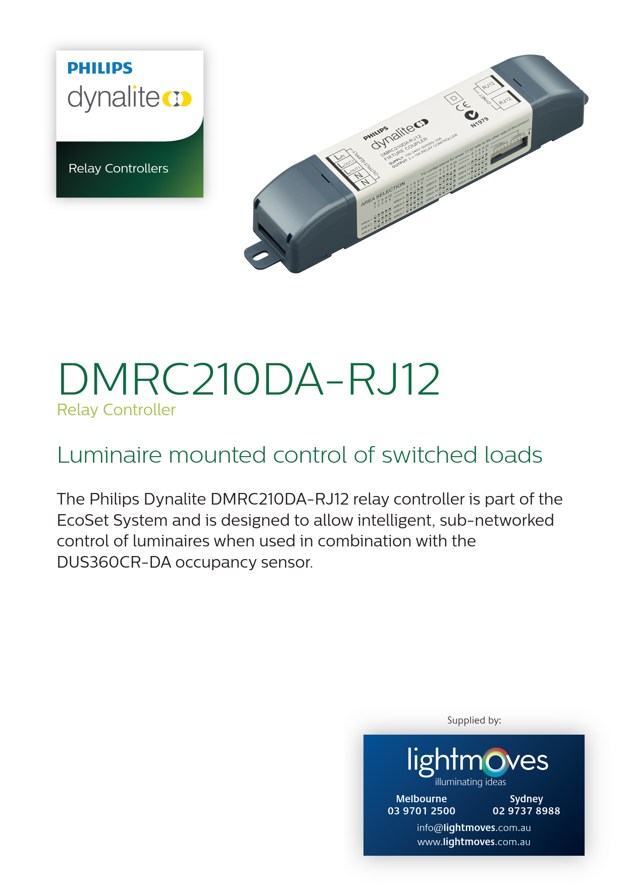 Signify Dynalite PHILIPS Dynalite DMRC210DA-RJ12 Relay Controller 913703050109 Signify Dynalite PHILIPS Dynalite DMRC210DA-RJ12 Relay Controller 913703050109