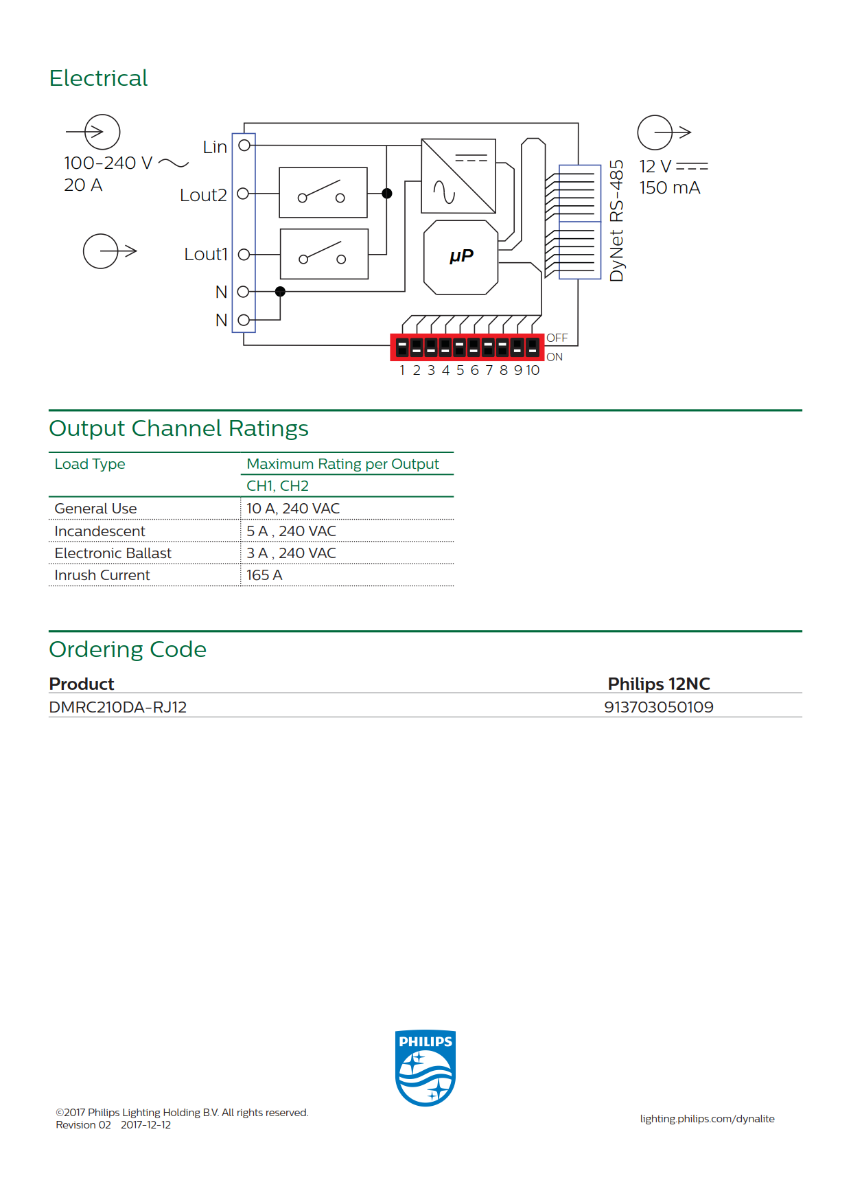 Signify Dynalite PHILIPS Dynalite DMRC210DA-RJ12 Relay Controller 913703050109 Signify Dynalite PHILIPS Dynalite DMRC210DA-RJ12 Relay Controller 913703050109