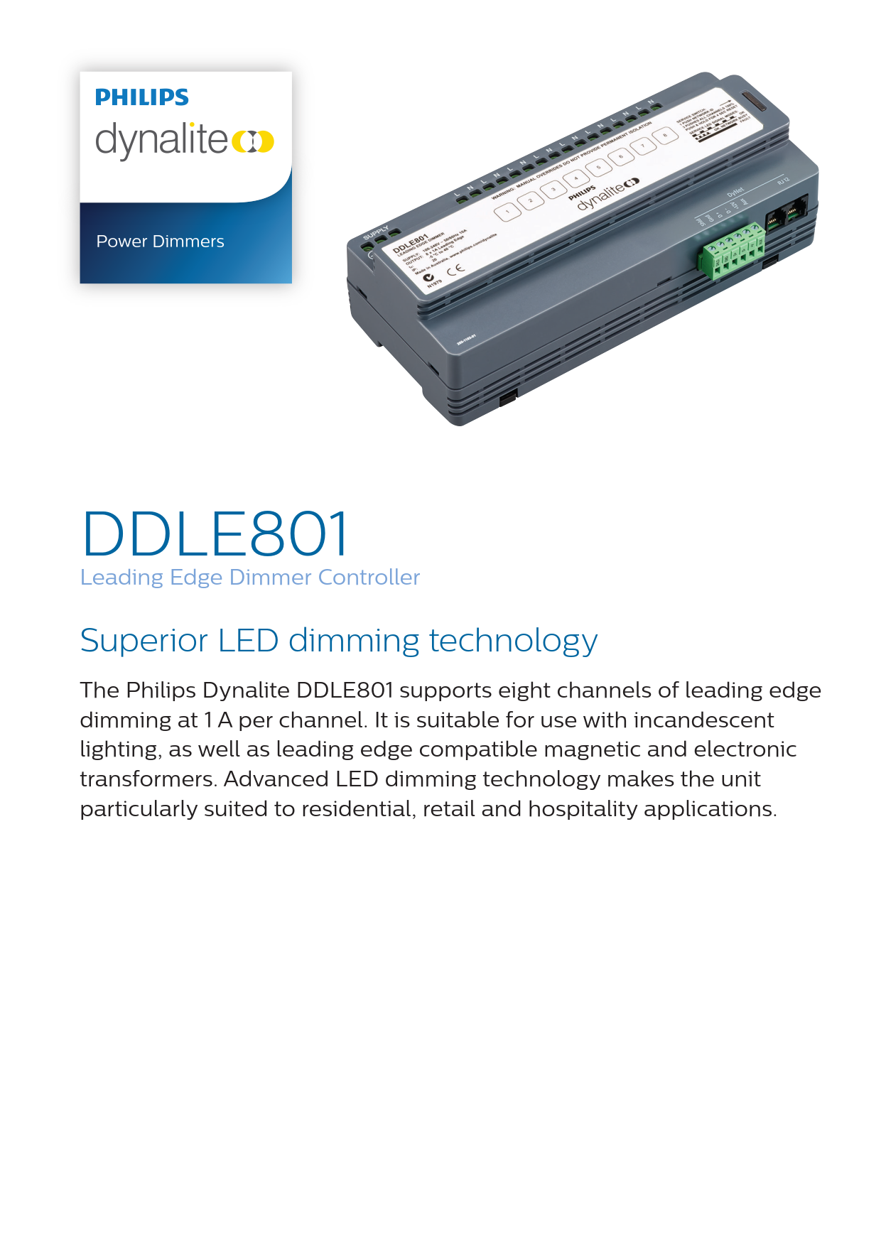 Signify Dynalite PHILIPS Dynalite DDLE801 Leading Edge Dimmer Controller 913703061509 Signify Dynalite PHILIPS Dynalite DDLE801 Leading Edge Dimmer Controller 913703061509