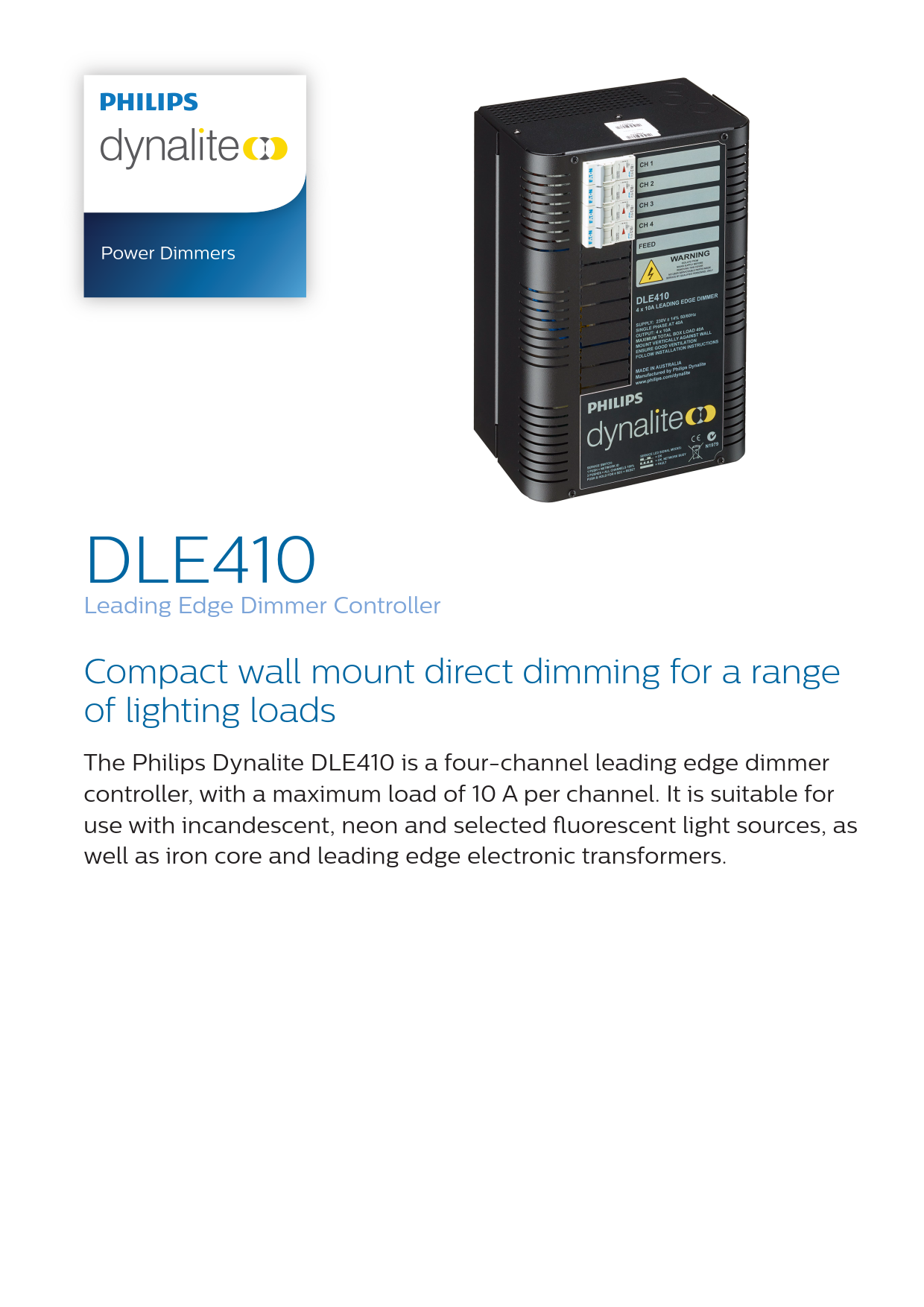 Signify Dynalite PHILIPS Dynalite DLE410 Leading Edge Dimmer Controller 913703006009 Signify Dynalite PHILIPS Dynalite DLE410 Leading Edge Dimmer Controller 913703006009