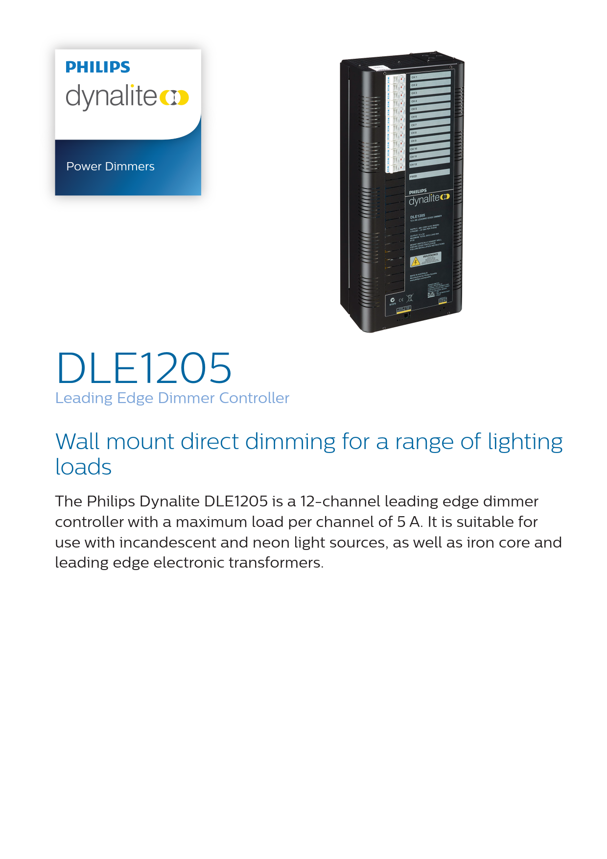 Signify Dynalite PHILIPS Dynalite DLE1205 Leading Edge Dimmer Controller 913703010009 Signify Dynalite PHILIPS Dynalite DLE1205 Leading Edge Dimmer Controller 913703010009