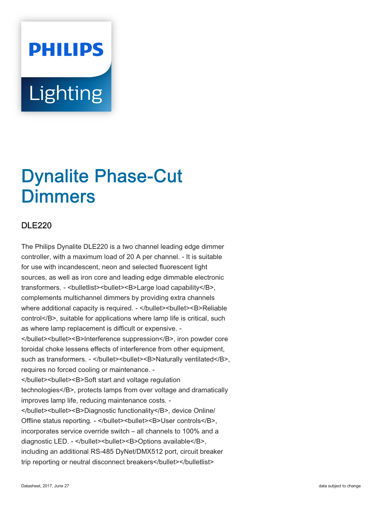 Signify Dynalite PHILIPS Dynalite DLE220 Leading Edge Dimmer Controller 913703002009 Signify Dynalite PHILIPS Dynalite DLE220 Leading Edge Dimmer Controller 913703002009