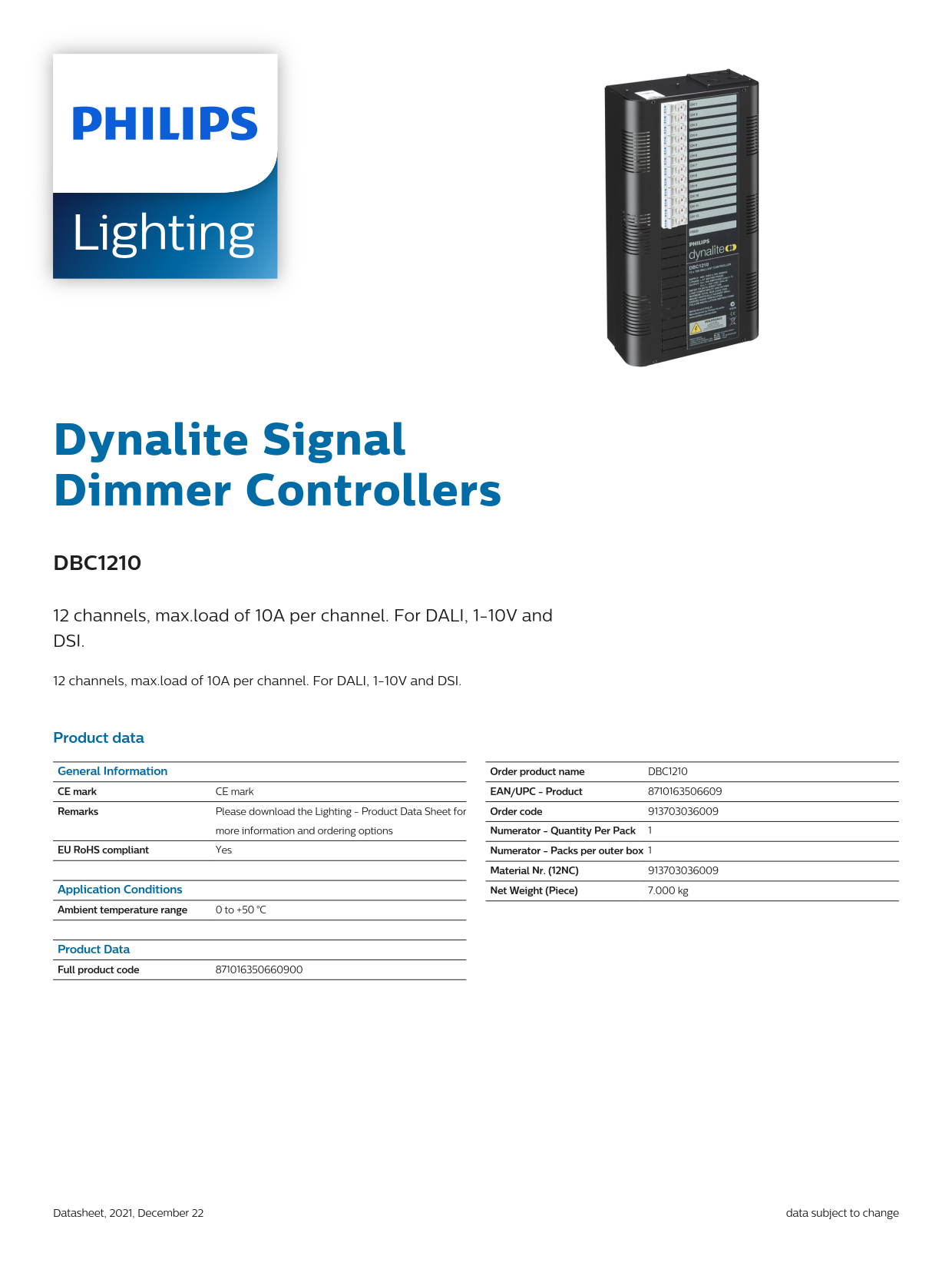 Signify Dynalite PHILIPS Dynalite DBC1210 Signal Dimmer Controller 913703036009 Signify Dynalite PHILIPS Dynalite DBC1210 Signal Dimmer Controller 913703036009