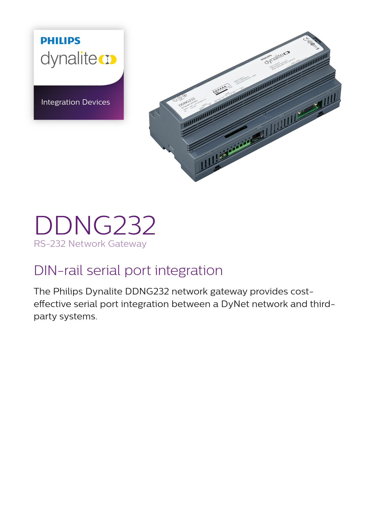 Signify Dynalite PHILIPS Dynalite DDNG232 RS-232 Network Gateway 913703081809 Signify Dynalite PHILIPS Dynalite DDNG232 RS-232 Network Gateway 913703081809