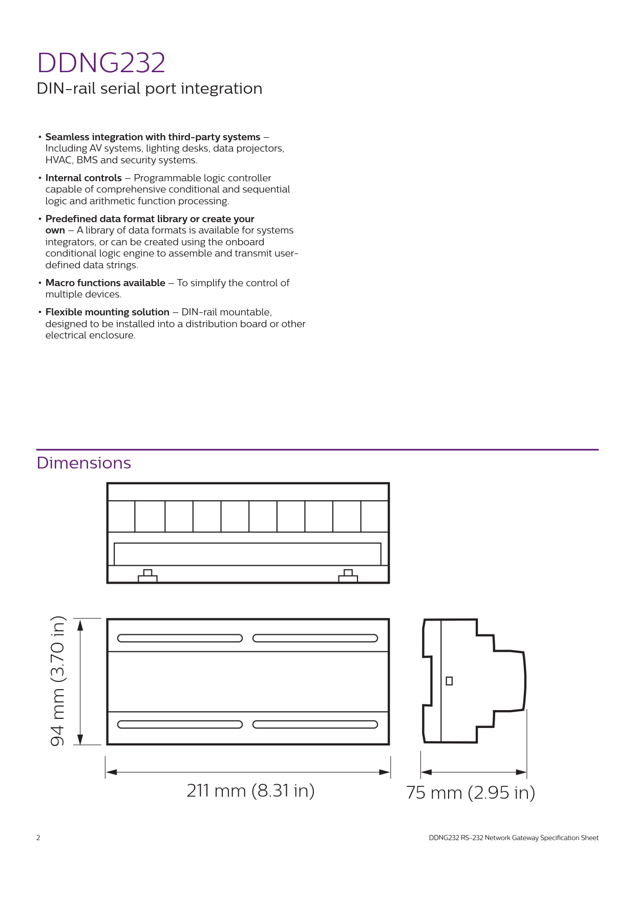 Signify Dynalite PHILIPS Dynalite DDNG232 RS-232 Network Gateway 913703081809 Signify Dynalite PHILIPS Dynalite DDNG232 RS-232 Network Gateway 913703081809
