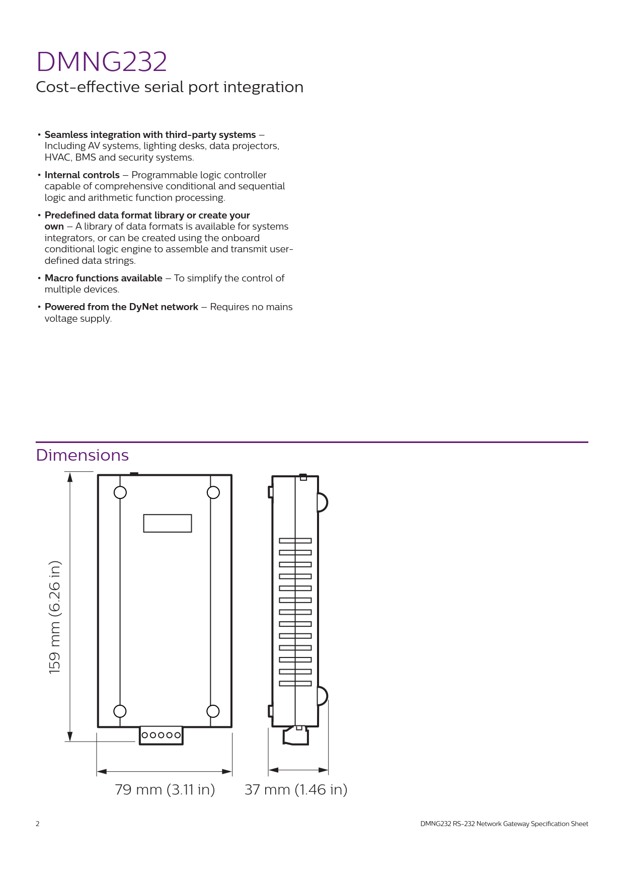 Signify Dynalite PHILIPS Dynalite DMNG232 RS-232 Network Gateway 913703080309 Signify Dynalite PHILIPS Dynalite DMNG232 RS-232 Network Gateway 913703080309