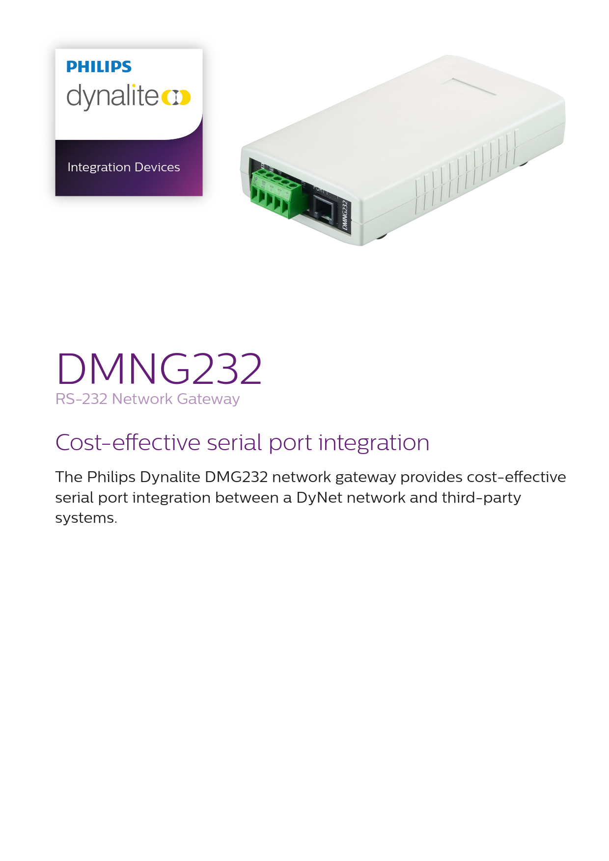 Signify Dynalite PHILIPS Dynalite DMNG232 RS-232 Network Gateway 913703080309 Signify Dynalite PHILIPS Dynalite DMNG232 RS-232 Network Gateway 913703080309
