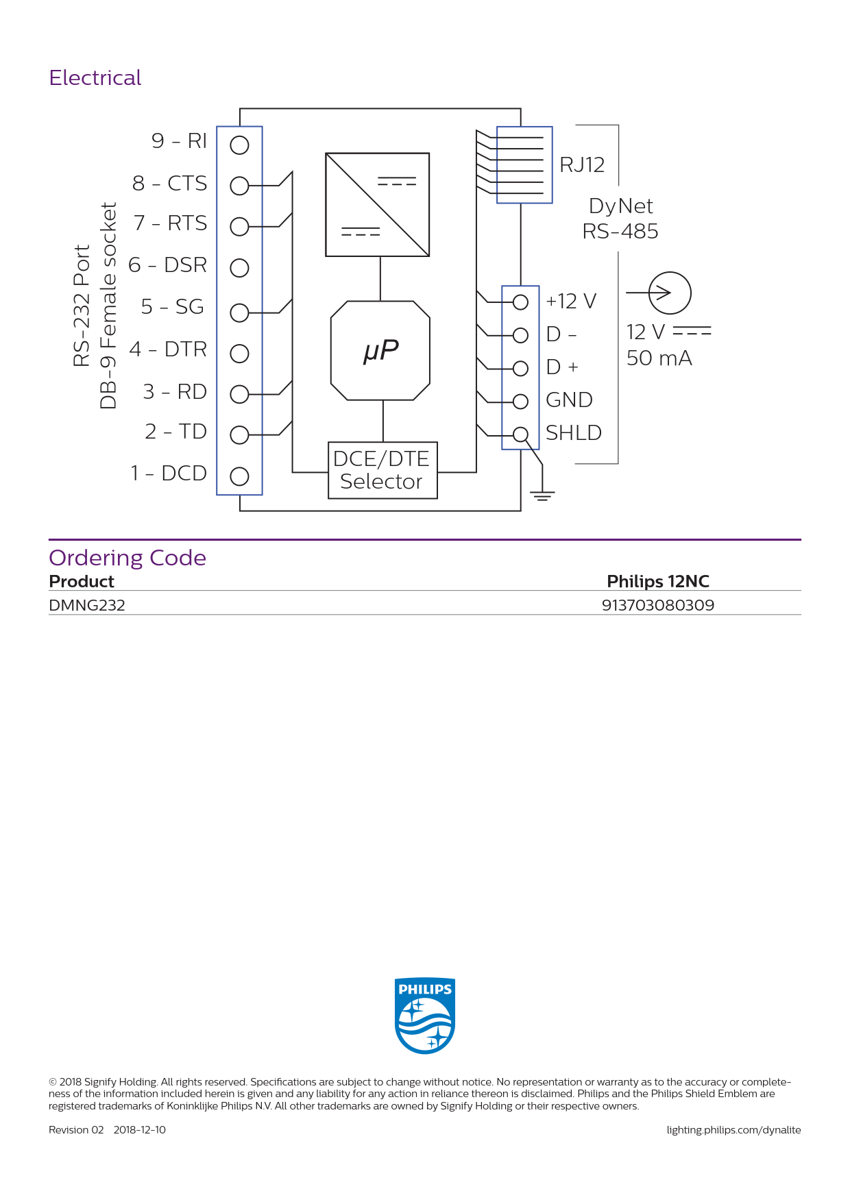 Signify Dynalite PHILIPS Dynalite DMNG232 RS-232 Network Gateway 913703080309 Signify Dynalite PHILIPS Dynalite DMNG232 RS-232 Network Gateway 913703080309