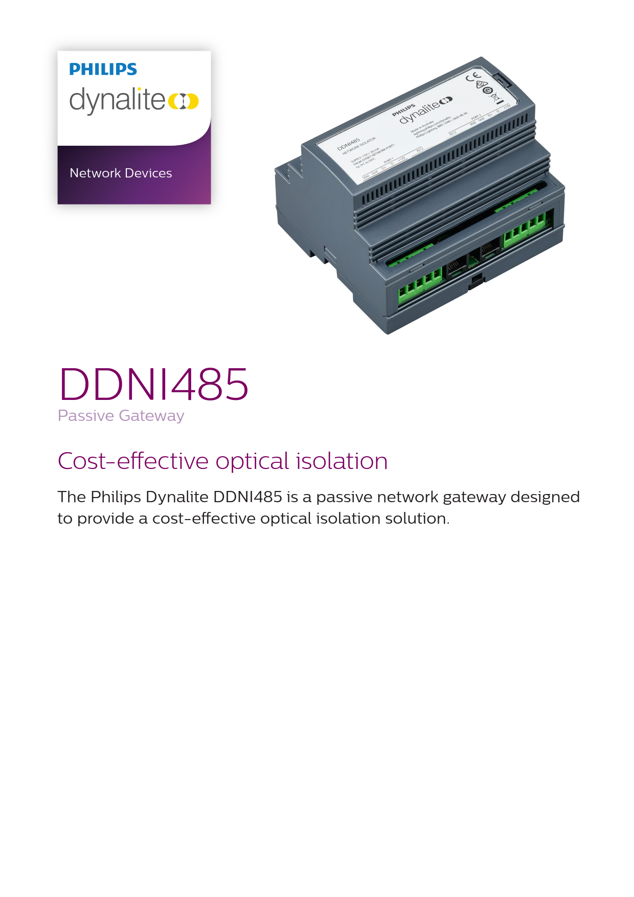 Signify Dynalite PHILIPS Dynalite DDNI485 Passive Gateway 913703081309 Signify Dynalite PHILIPS Dynalite DDNI485 Passive Gateway 913703081309