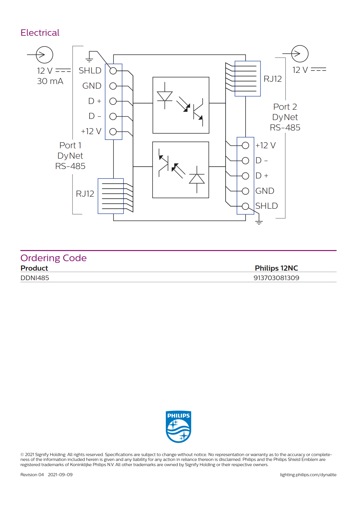 Signify Dynalite PHILIPS Dynalite DDNI485 Passive Gateway 913703081309 Signify Dynalite PHILIPS Dynalite DDNI485 Passive Gateway 913703081309