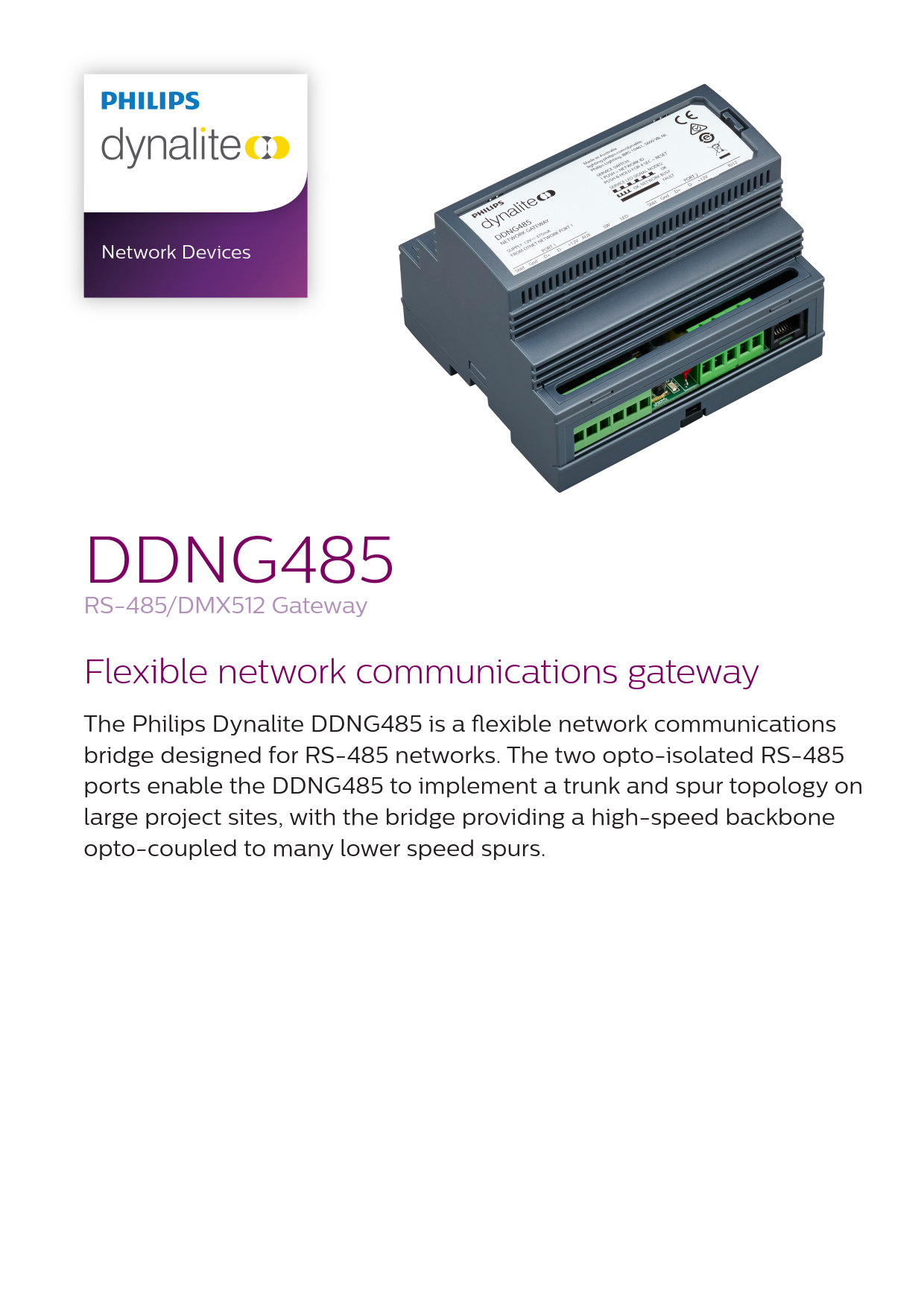 Signify Dynalite PHILIPS Dynalite DDNG485 RS-485/DMX512 Gateway 913703081209 Signify Dynalite PHILIPS Dynalite DDNG485 RS-485/DMX512 Gateway 913703081209