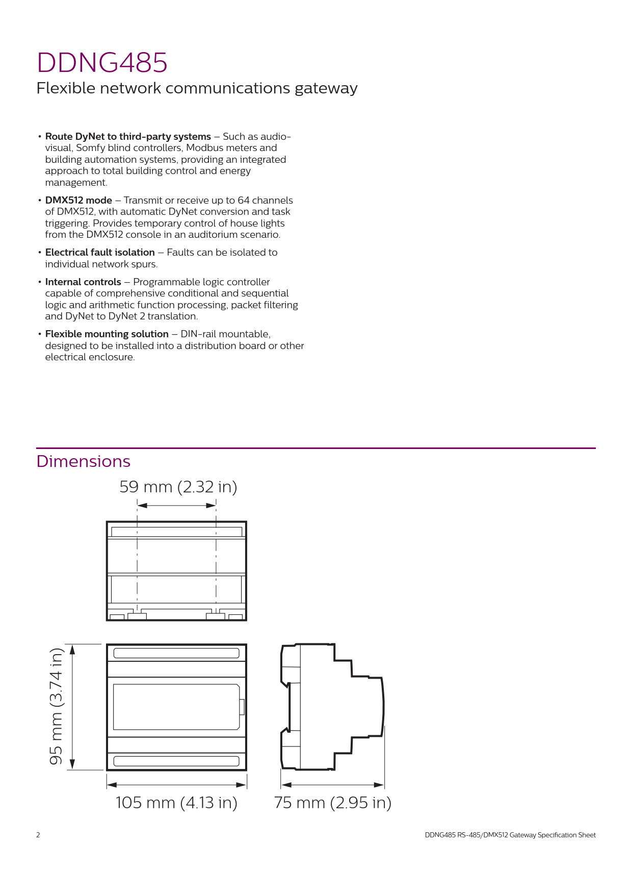 Signify Dynalite PHILIPS Dynalite DDNG485 RS-485/DMX512 Gateway 913703081209 Signify Dynalite PHILIPS Dynalite DDNG485 RS-485/DMX512 Gateway 913703081209