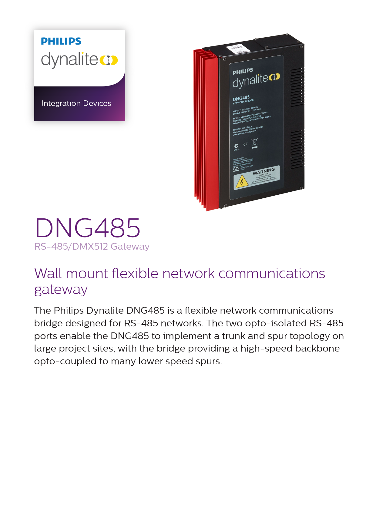 Signify Dynalite PHILIPS Dynalite DNG485 RS-485/DMX512 Gateway 913703082209 Signify Dynalite PHILIPS Dynalite DNG485 RS-485/DMX512 Gateway 913703082209