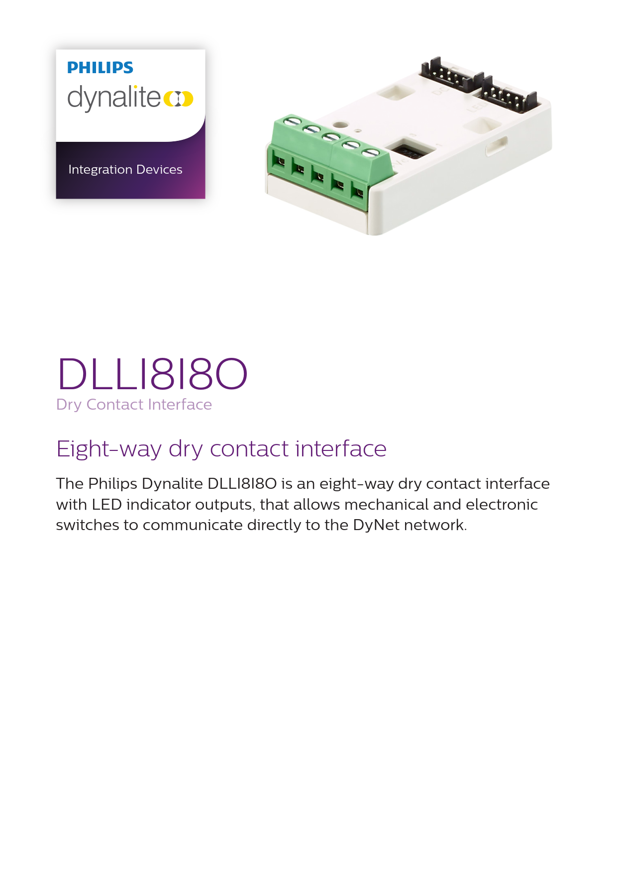 Signify Dynalite PHILIPS Dynalite DLLI8I8O Dry Contact Interface 913703023009 Signify Dynalite PHILIPS Dynalite DLLI8I8O Dry Contact Interface 913703023009