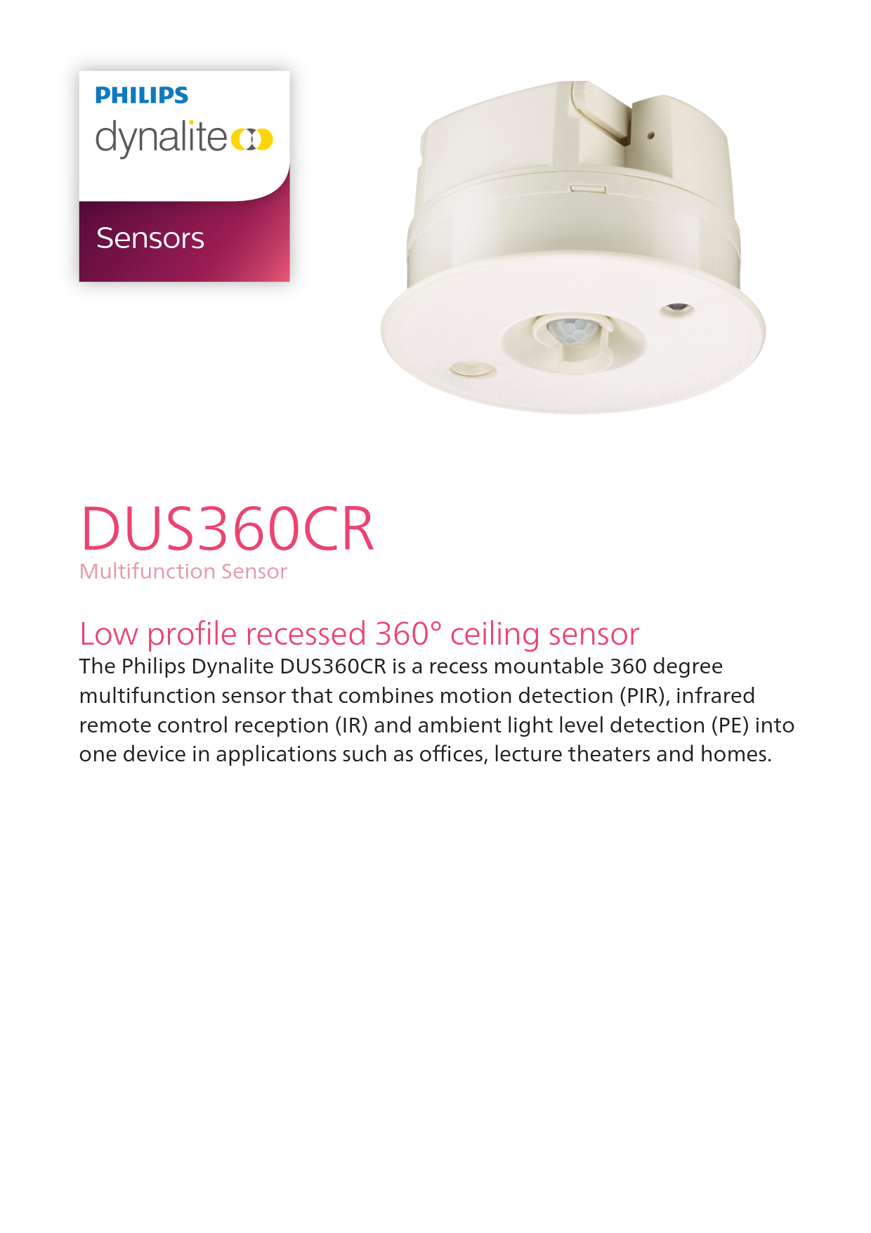 Signify Dynalite PHILIPS Dynalite DUS360CR Multifunction Sensor 913703500709 Signify Dynalite PHILIPS Dynalite DUS360CR Multifunction Sensor 913703500709