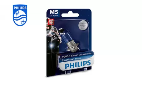 PHILIPS BlueVision Moto Headlight bulb M5 12V 25/25W 12163BVB1 P15d-25-1 867000124437